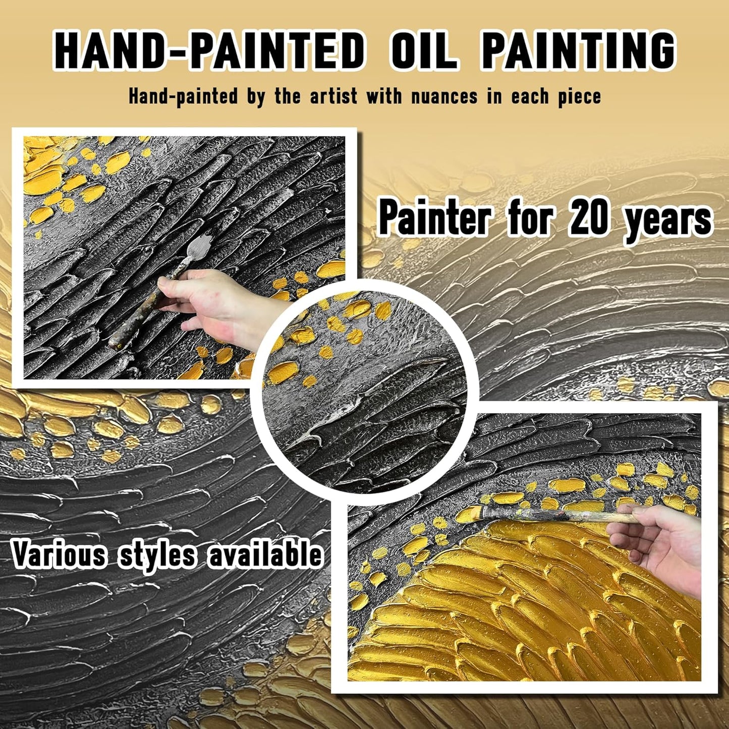 Black and Gold Abstract Painting Wall Decor for Living Room Modern Hand Painted Wall Art for Office Extra Large Wall Art Bedroom Size 36 x 72 Inch