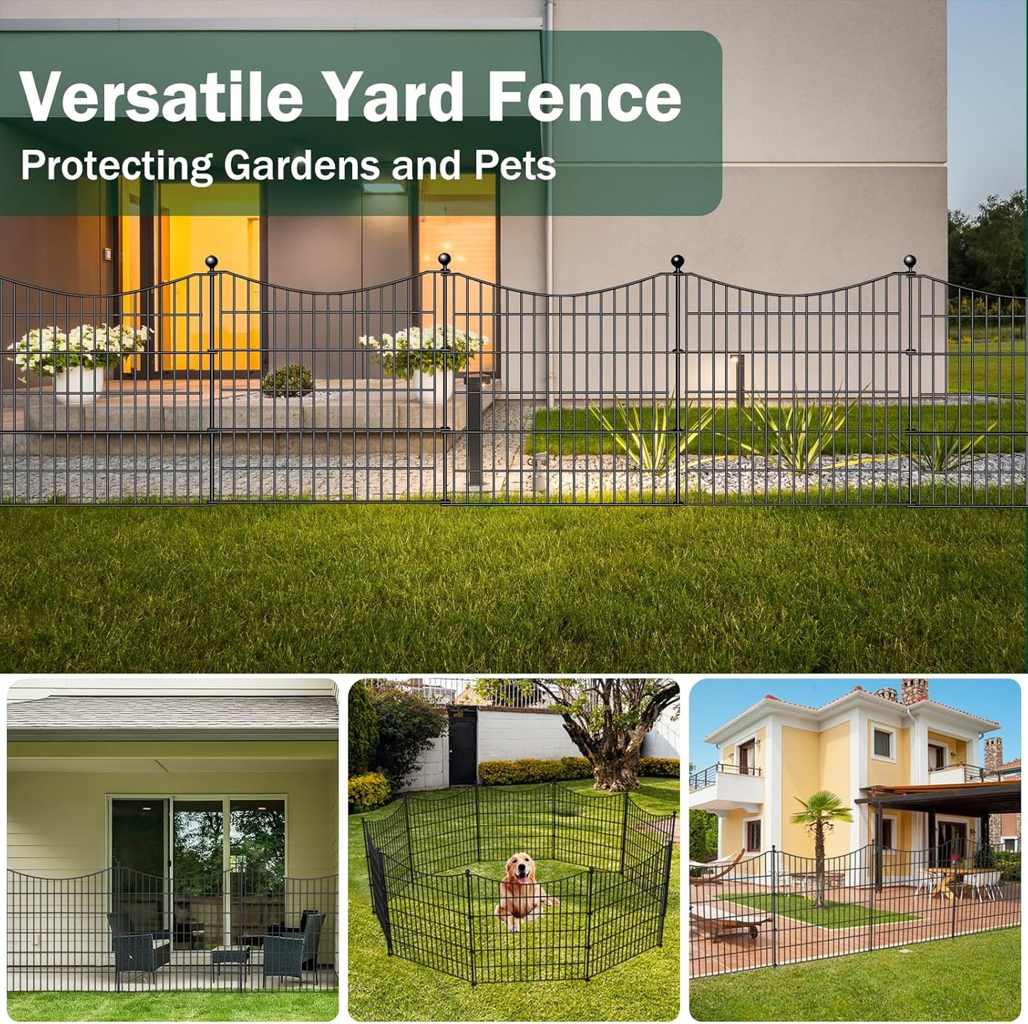 8 Panels Decorative Garden Fence with Gate, 48 in(H) X 21 ft(L) No Dig Dog Fence Animal Barrier Outdoor for Yard, Rustproof Metal Garden Edging and Borders, Temporary Fencing Stakes