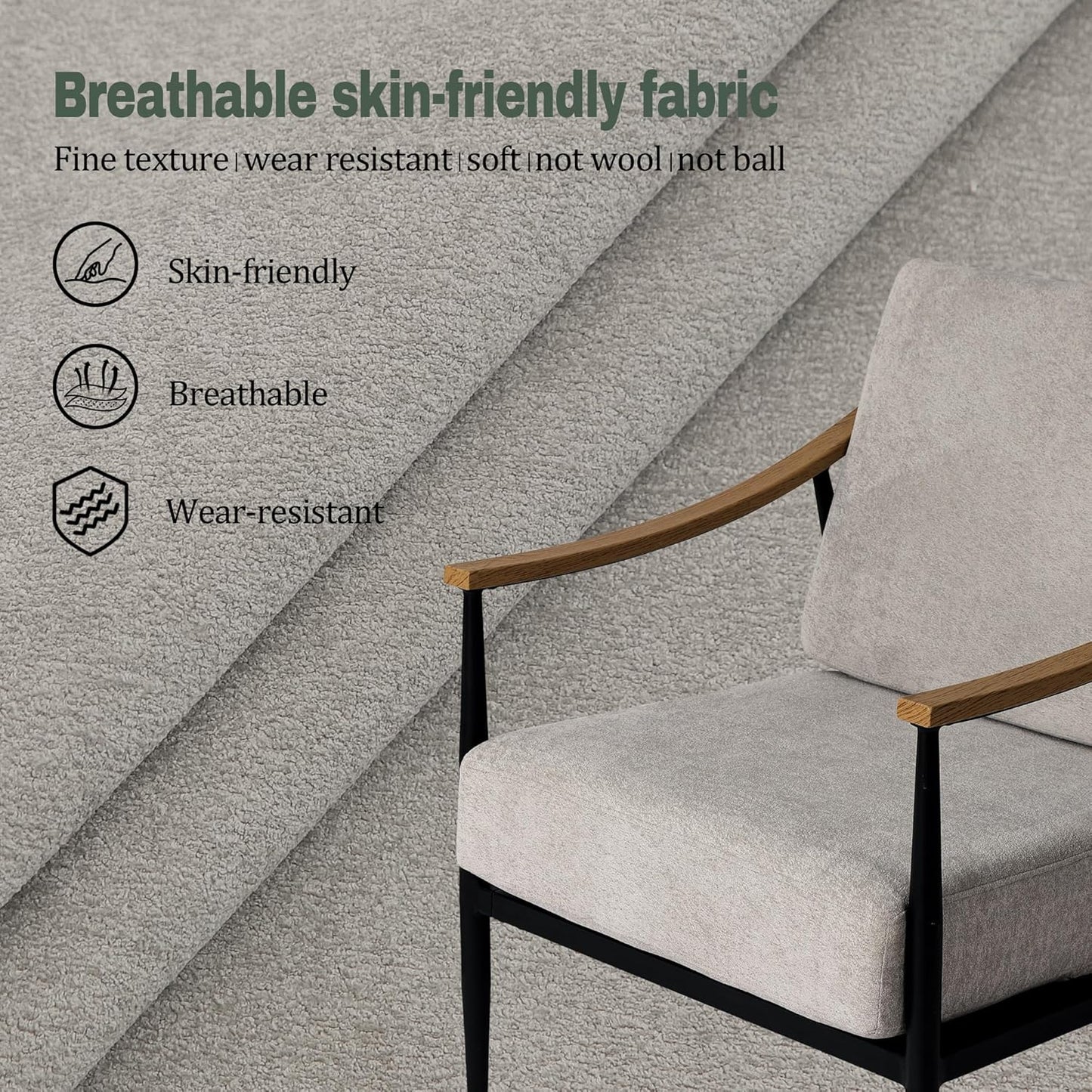 Modern Accent Chairs Set of 2 for Living Room Bedroom Mid Century Arm Chairs Upholstered Office Accent Chairs Comfy Waiting Room Chairs with Metal Frame, Grey