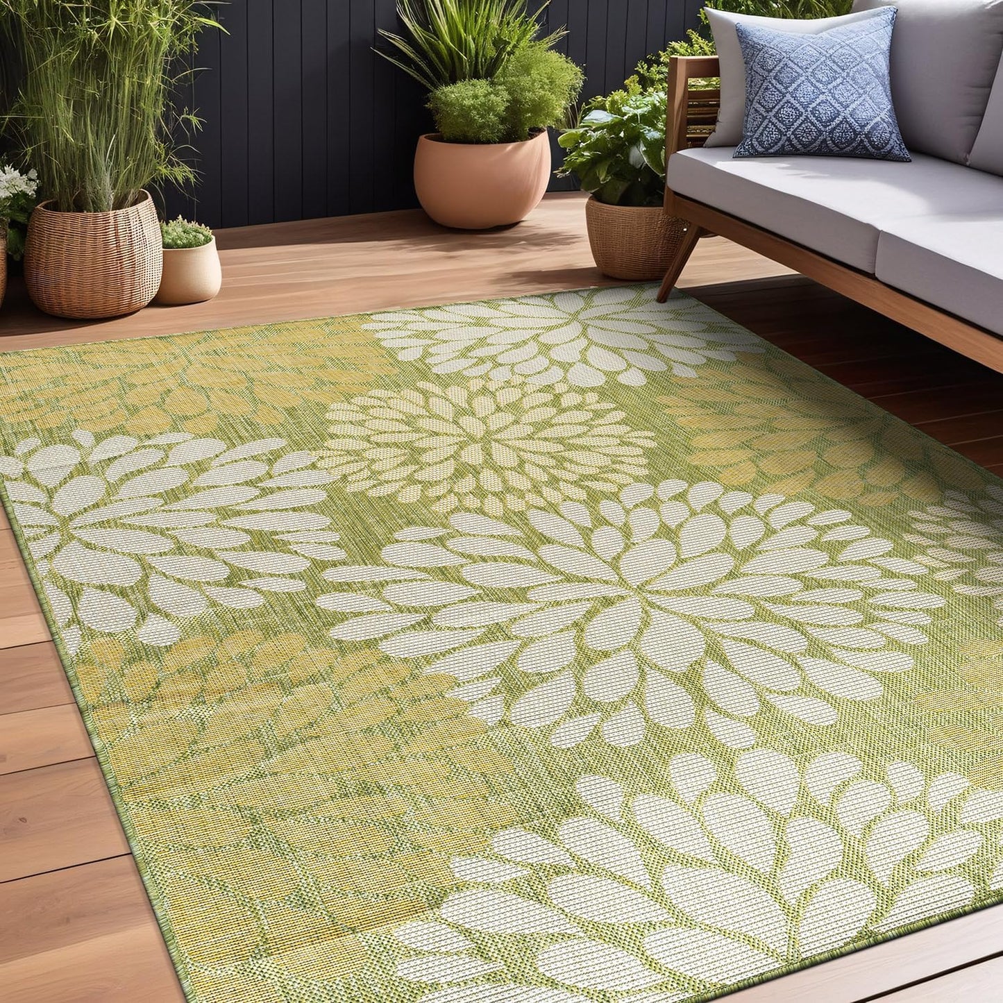 Beverly Rug Outdoor Rug 5x7 Modern Exotic Tropical Leaf Area Rugs for Indoor and Outdoor Patio Deck Porch Garden Water Resistant Washable Outside Carpet (5 x 7 Green)