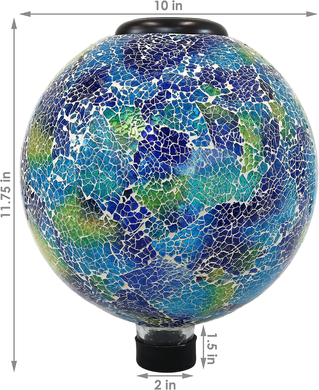 Sunnydaze Azul Terra 10" Crackled Glass Garden Gazing Globe with LED Solar Light - Set of 2