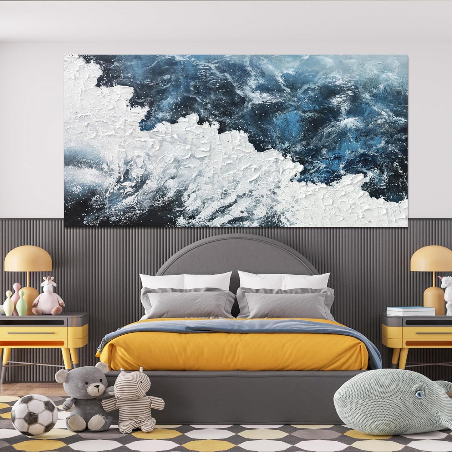 Canvas Wall Art Decor Large Blue White Wall Art Prints Abstract Canvas Wall Pictures for Living Room Oversized Artwork for Walls Coastal Modern Wall Art Decorations Bedroom Office Wall Art Decor 29" X 58"
