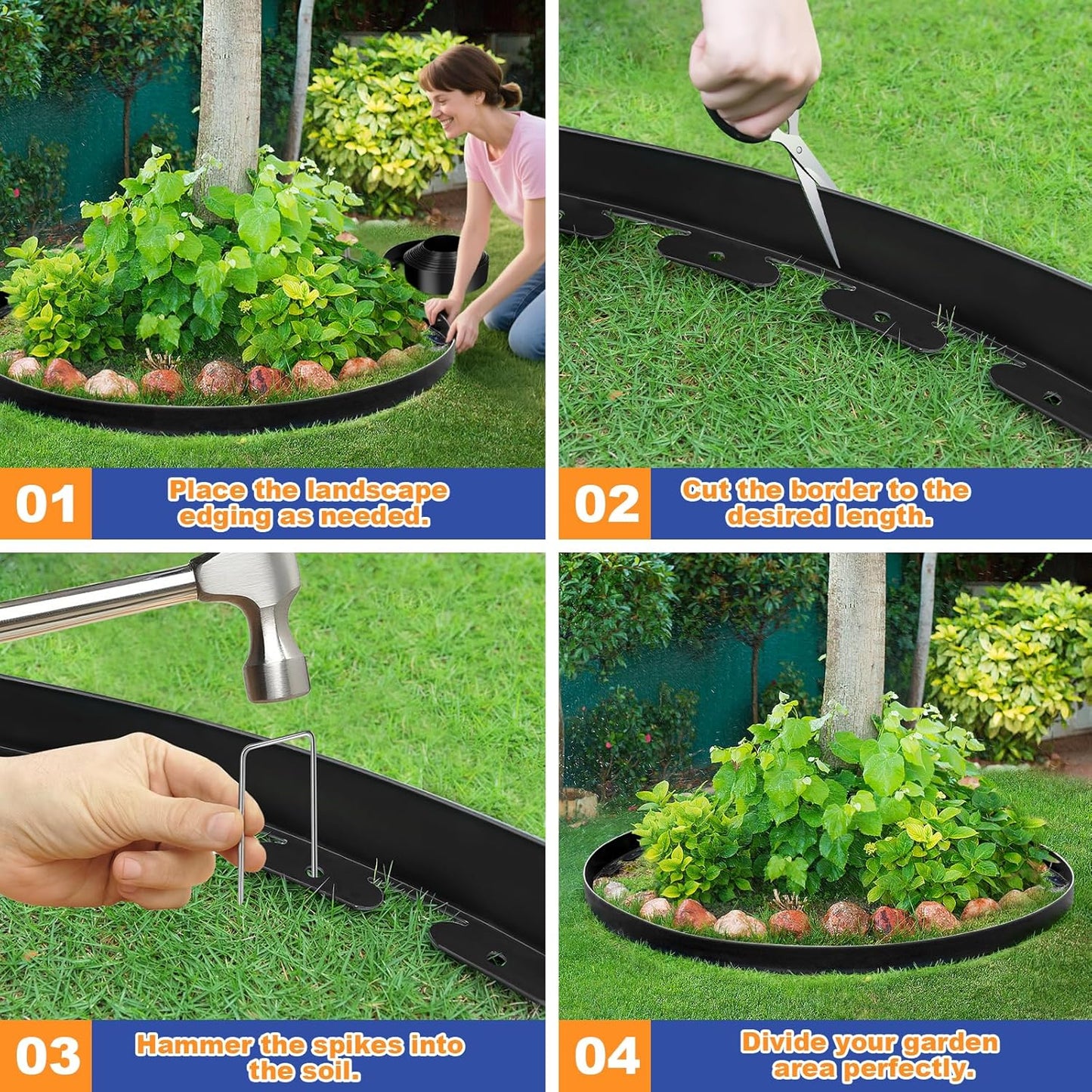 3 Inch x 80 FT (Multiple Sizes Available) Landscape Edging, Garden Edging Borders with 80pcs Upgrade Stakes, Flexible No Dig Plastic Garden Border for Lawn, Landscaping, Flower Beds and Yard