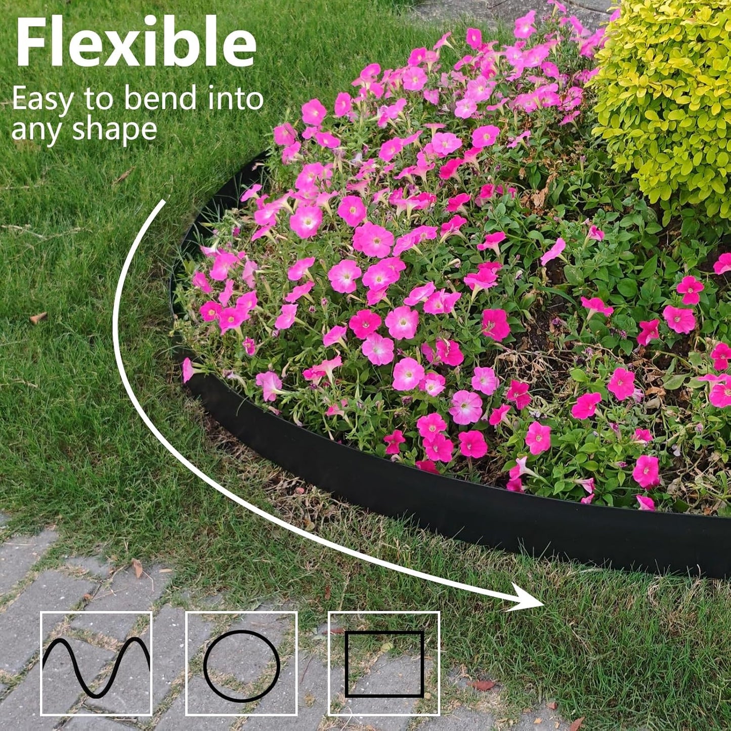 Landscape Edging 4 Inch Tall 60FT with 75Pcs Metal Spikes, Plastic Garden Edging Border Landscape Edging Border Lawn Edging for Landscaping, Flower Bed, Yard