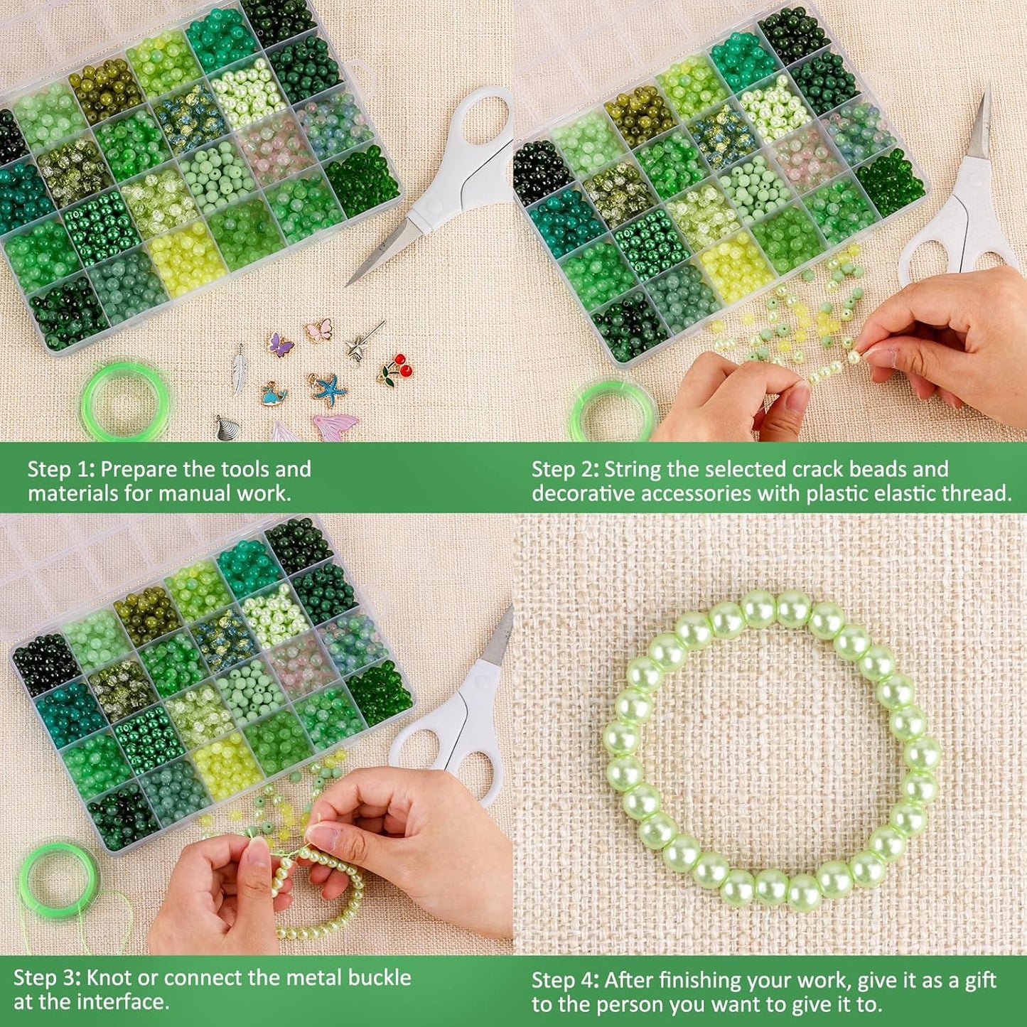 XSEINO About 1200PCS 6mm Glass Beads Bracelet Making Kit,24 Assorted Green Nature Series Colorful Crystal Beads for Bracelet and Jewelry Making and DIY Crafts,Friendship Bracelets