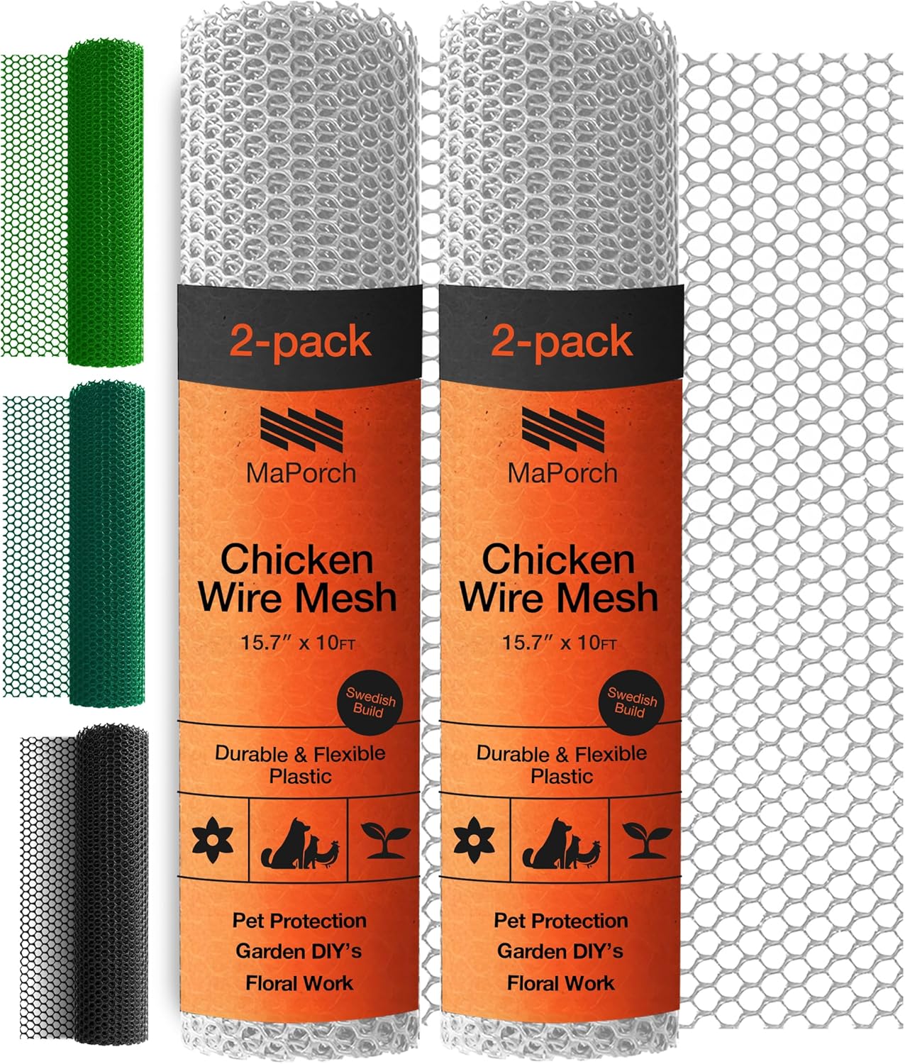 MaPorch Plastic Wire Mesh Fence - 2-Pack White 15.7 in x 10 ft - Durable Weather-Resistant Garden Fencing - Chicken Wire Fencing for Dogs Rabbits Poultry - Under Bed Blocker for Pets