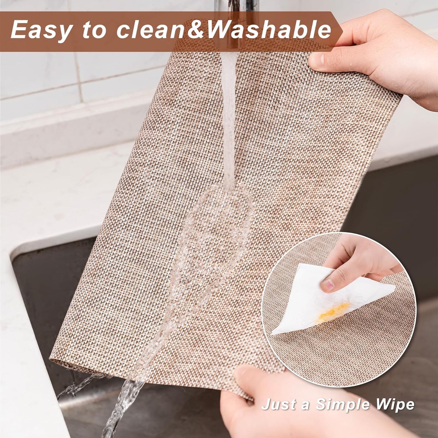 CADONO Placemats Set of 6 Washable Indoor/Outdoor Vinyl Place Mats for Dining Table Durable Non-Slip Heat Resistant PVC Weave Table Mats（Gold Cube）