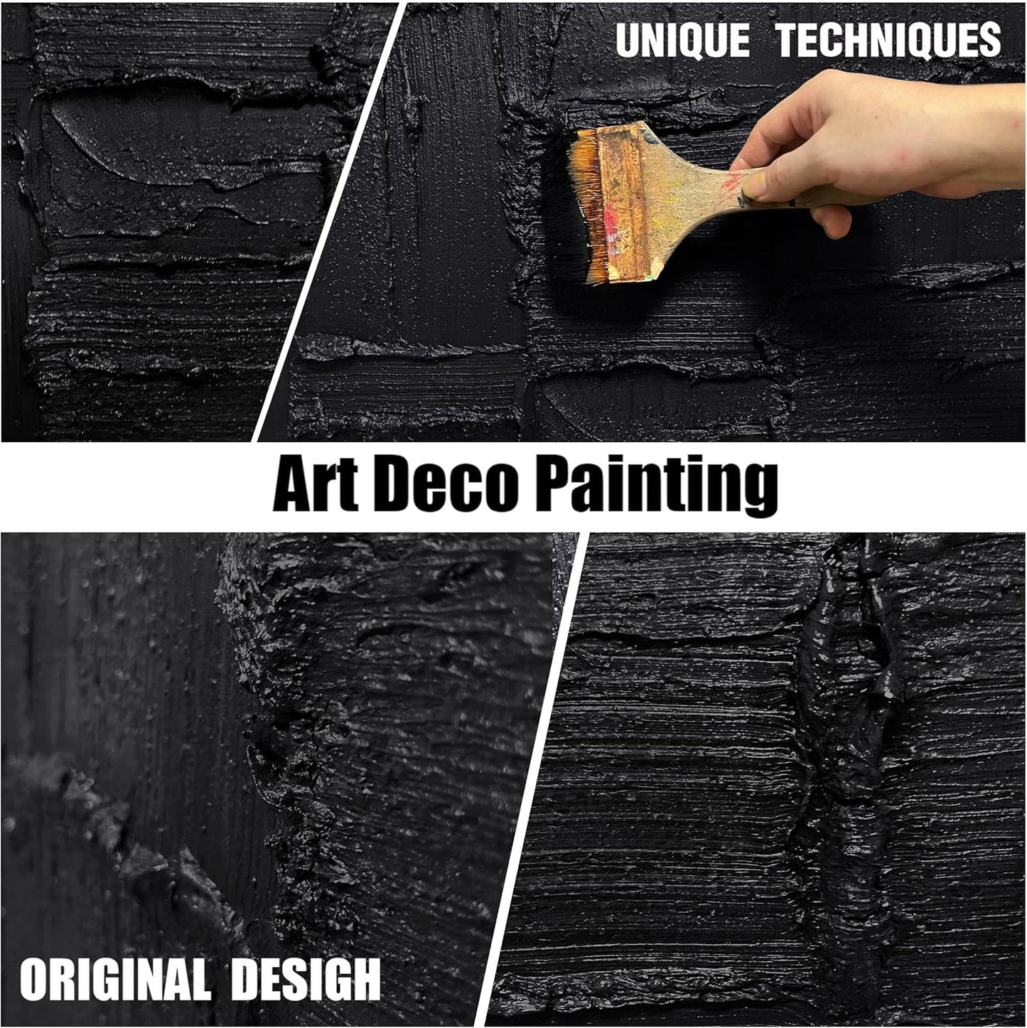 Large Abstract Pictures Wall Decor for Living Room Black Hand-Painted Oil Painting for Dining Room Minimalist Art Wall Decor for Office Size 29 x 58 Inch