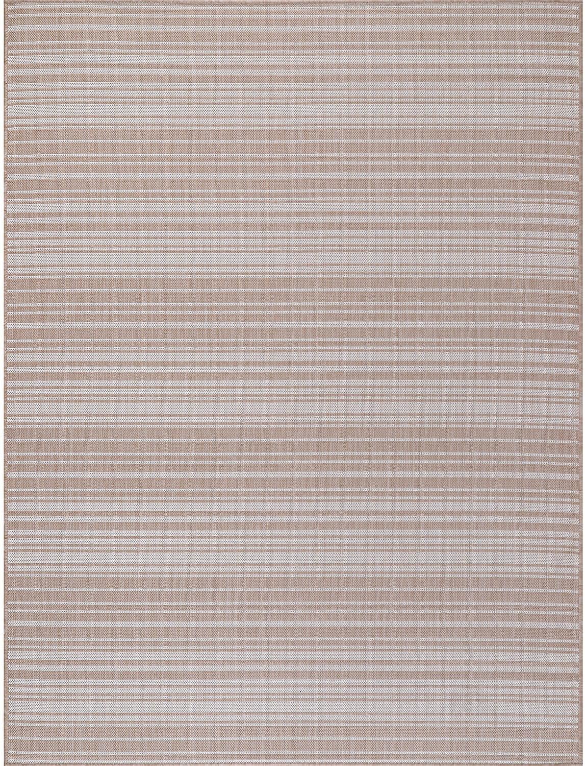 Stripe Outdoor Rug 8x10 Washable Outside Carpet for Indoor Patio Porch Waterproof Easy Cleaning Non Shedding Area Rugs Beige 8 x 10