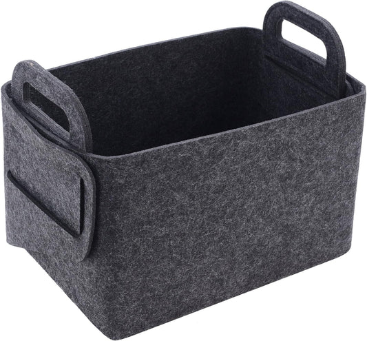 Storage Basket Felt Storage Bin Collapsible& Convenient Box Organizer with Carry Handles for Office Bedroom Closet Babies Nursery Toys Laundry (Dark grey, 17.9inch（L）×12.2inch（W）×11.6inch（H）)