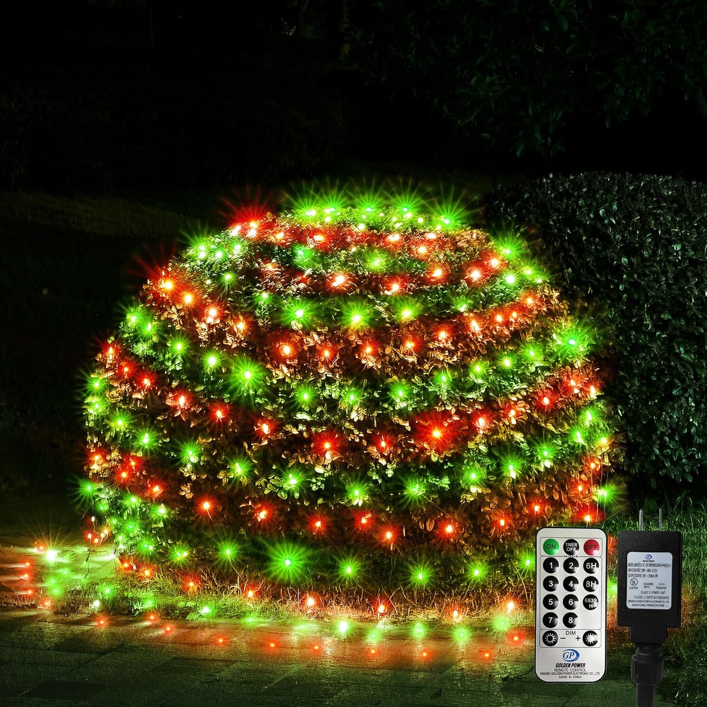 WBao Christmas Lights, 200LED 9.8ft x 6.6ft Christmas Bush Lights, 8 Modes, Timer, End to End Connectable, Waterproof Design for Lawn, Bush, Tree Outdoor Xmas Decorations, Red Green (Clear Wire)