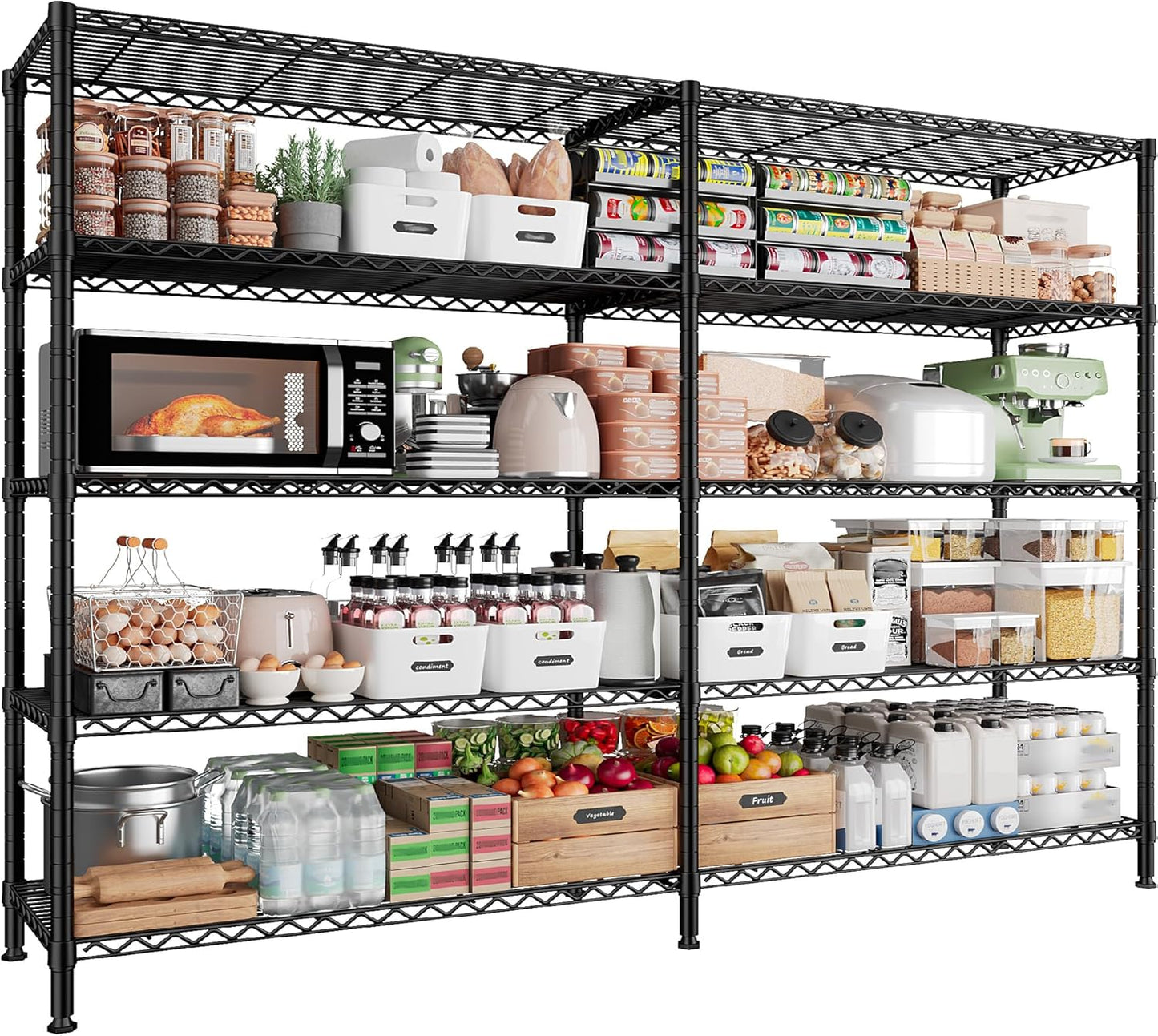 REIBII 1500LBS Storage Shelves Metal Shelving Unit 61.7''W Wire Shelving, 5 Tier Pantry Shelves Kitchen Shelves Adjustable Wire Shelf for Garage Shelving Heavy Duty, 61.7" W*72.4" H*15.8" D