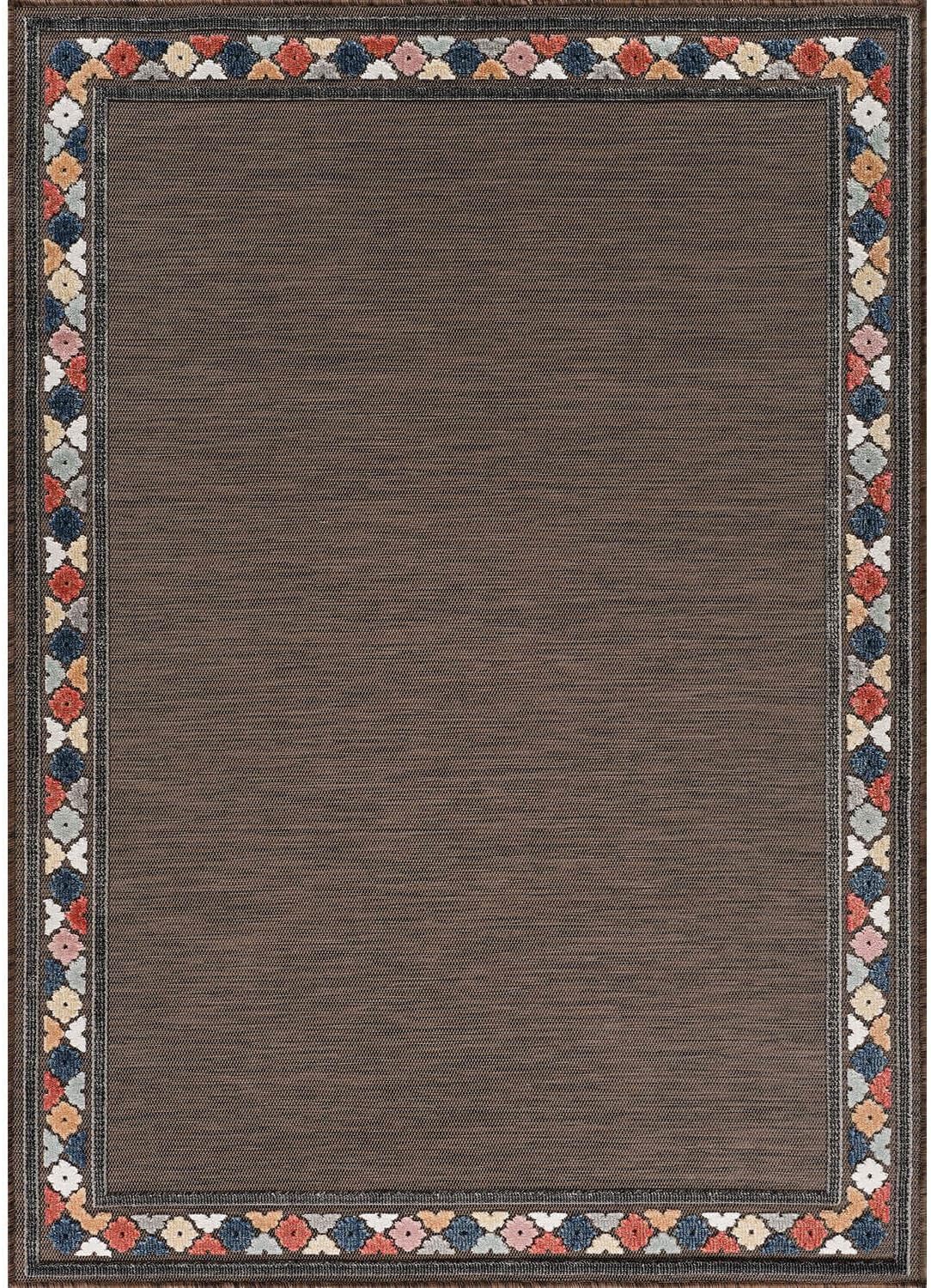 Beverly Rug Outdoor Rug 5x7 Modern Bordered Area Rugs for Indoor and Outdoor Patio Easy to Clean Non Shedding Living Room Porch Garden Washable Outside Carpet (5 x 7 Brown)