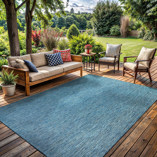 Washable Indoor Outdoor Rug Weather Resistant Carpet Modern Solid for Porch Deck Balcony Backyard Patio Rug 6x9 Aqua Blue