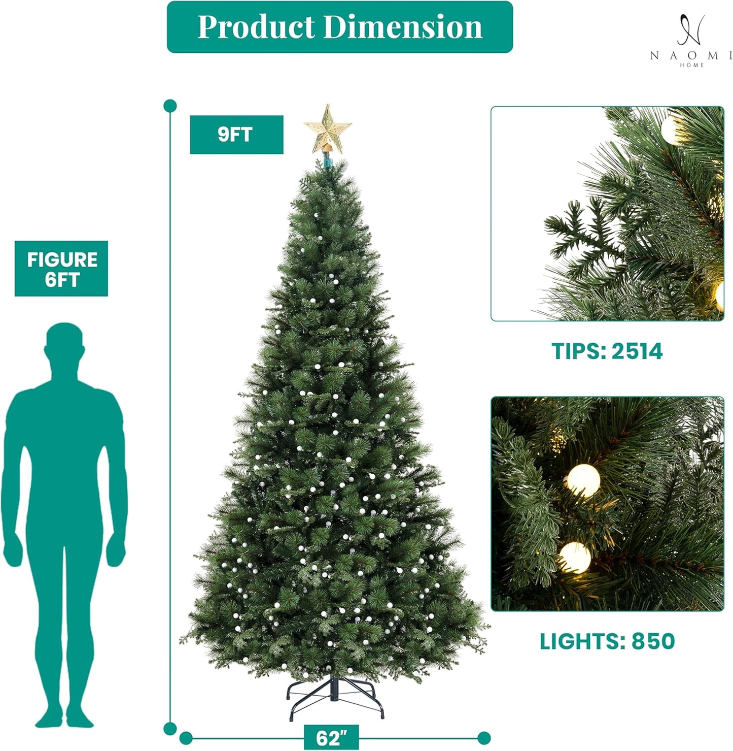 Naomi Home Evangeline Traditional Christmas Tree - Standard Metal Base Green/9ft