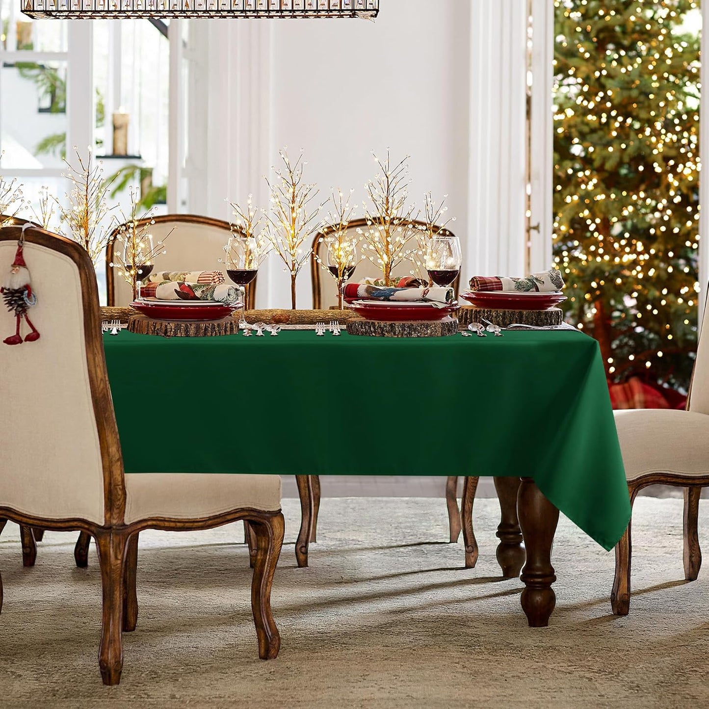 sancua Rectangle Tablecloth - 54 x 120 Inch - Stain and Wrinkle Resistant Washable Polyester Table Cloth, Decorative Fabric Table Cover for Dining Tables, Buffet Parties and Christmas, Hunter Green