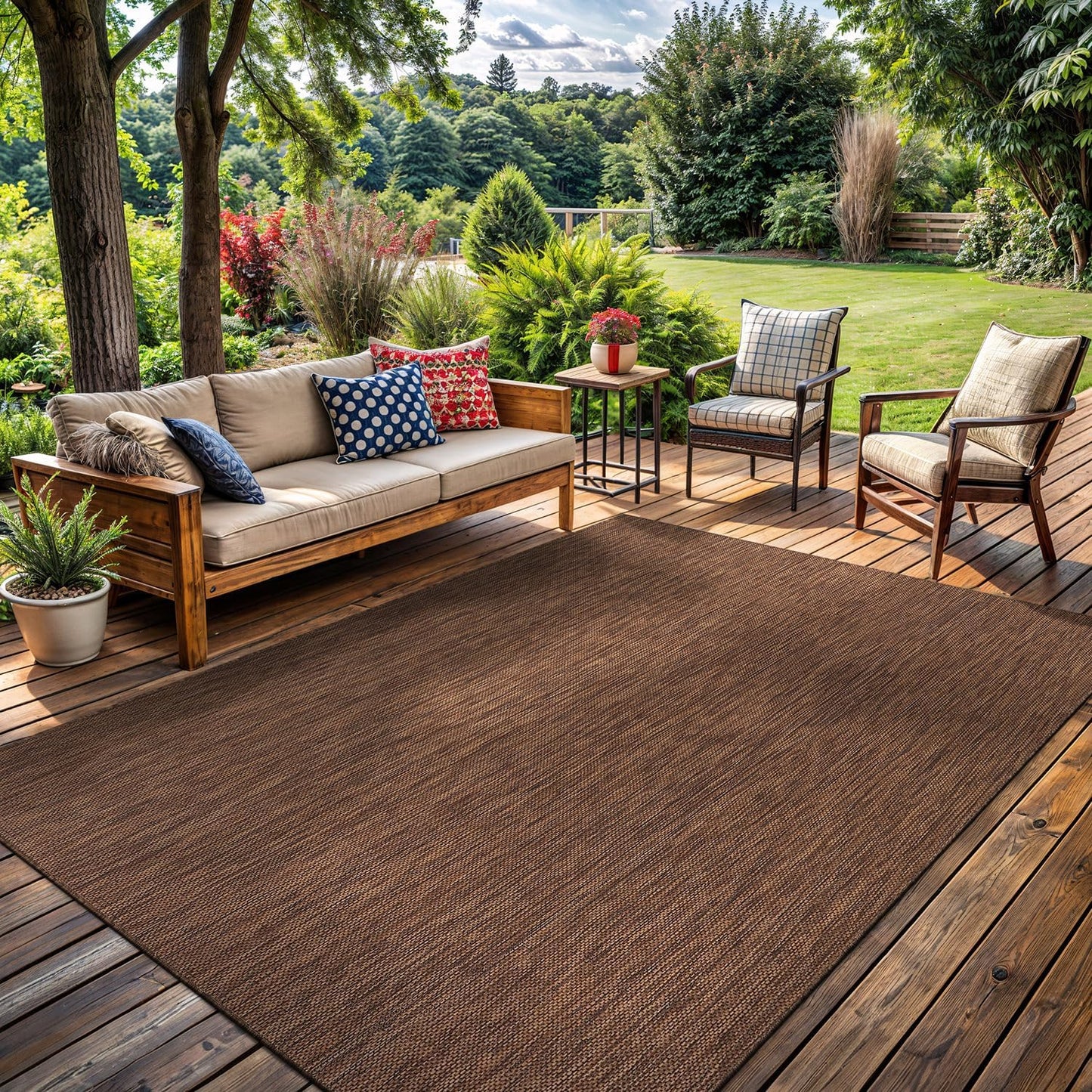 Washable Indoor Outdoor Rug Weather Resistant Carpet Modern Solid for Porch Deck Balcony Backyard Patio Rug 8x10 Gold Brown