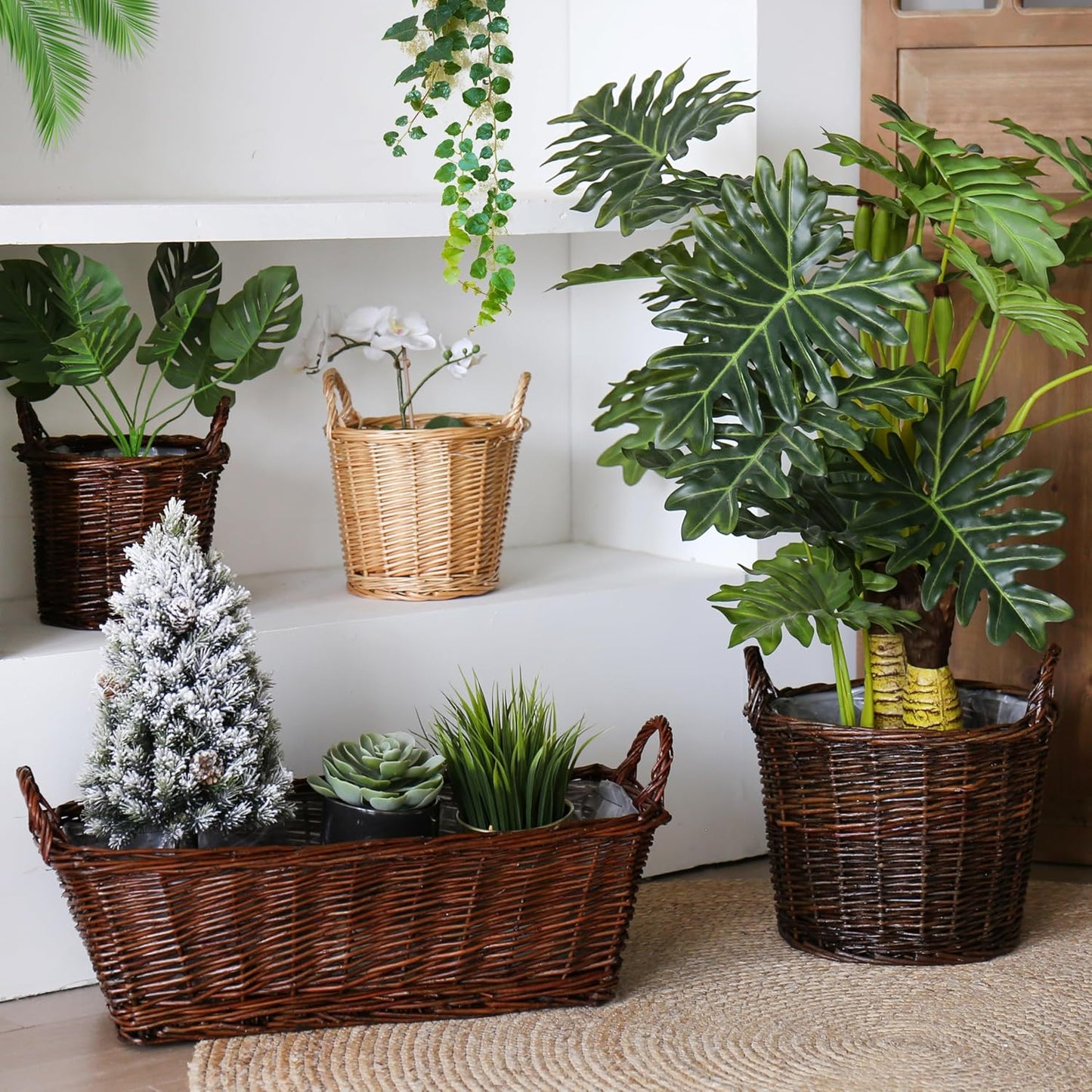 Handcrafted Wicker Planter, Flower Pot Cover, Plant Window Box, Plant Container, Natural Brown Unpeeled Willow, Long Rectangular