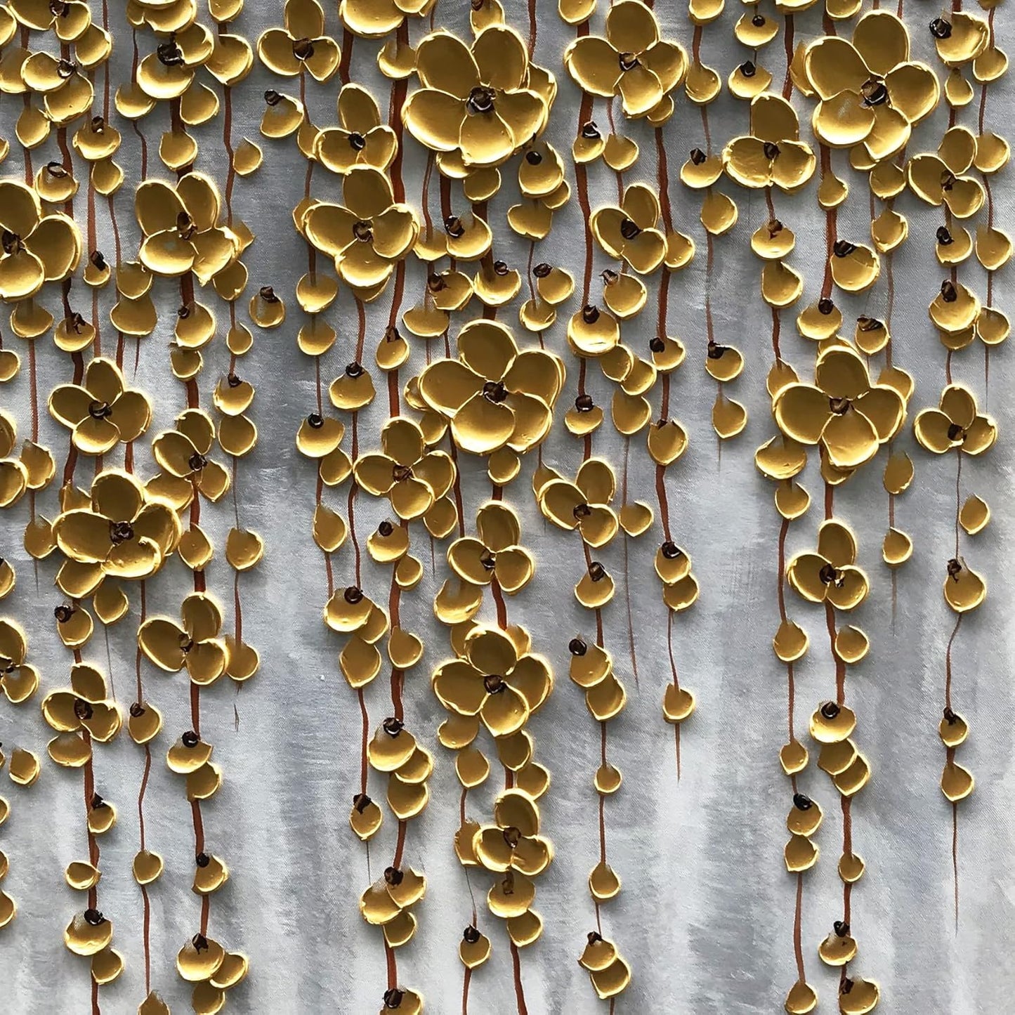 3D Vertical Abstract Canvas Oil Painting Wall Art, 116x57cm Golden Flower Painting Wall Art, Home Living Room Wall Decoration Abstract Painting Art