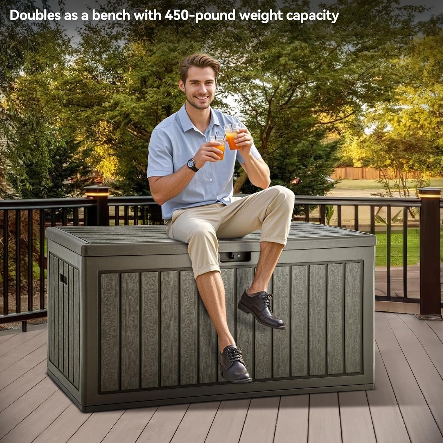 YITAHOME 90 Gallon Double-Wall Deck Box with Side Handles, Outdoor Large Storage for Patio Furniture Cushions, Garden Pool Accessories, Water Resistant & Lockable