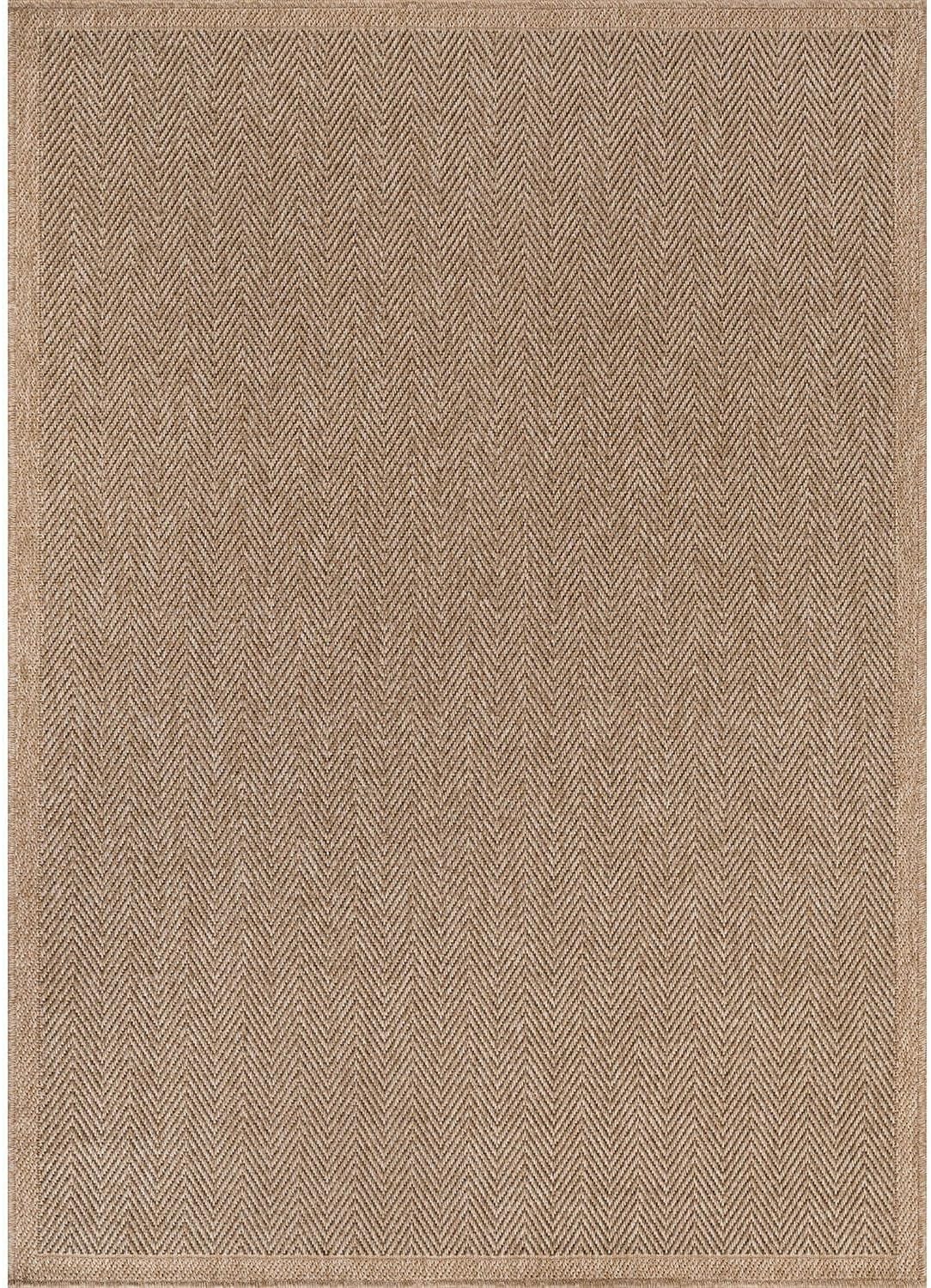 CAMILSON Easy Jute Rug 8x10, Indoor Outdoor Natural Color Fiber Area Rugs for Living Room and Patio Rug Herringbone Seagrass Boho Woven Design Easy-Cleaning Washable Outside Carpet Alfombras 8 x 10