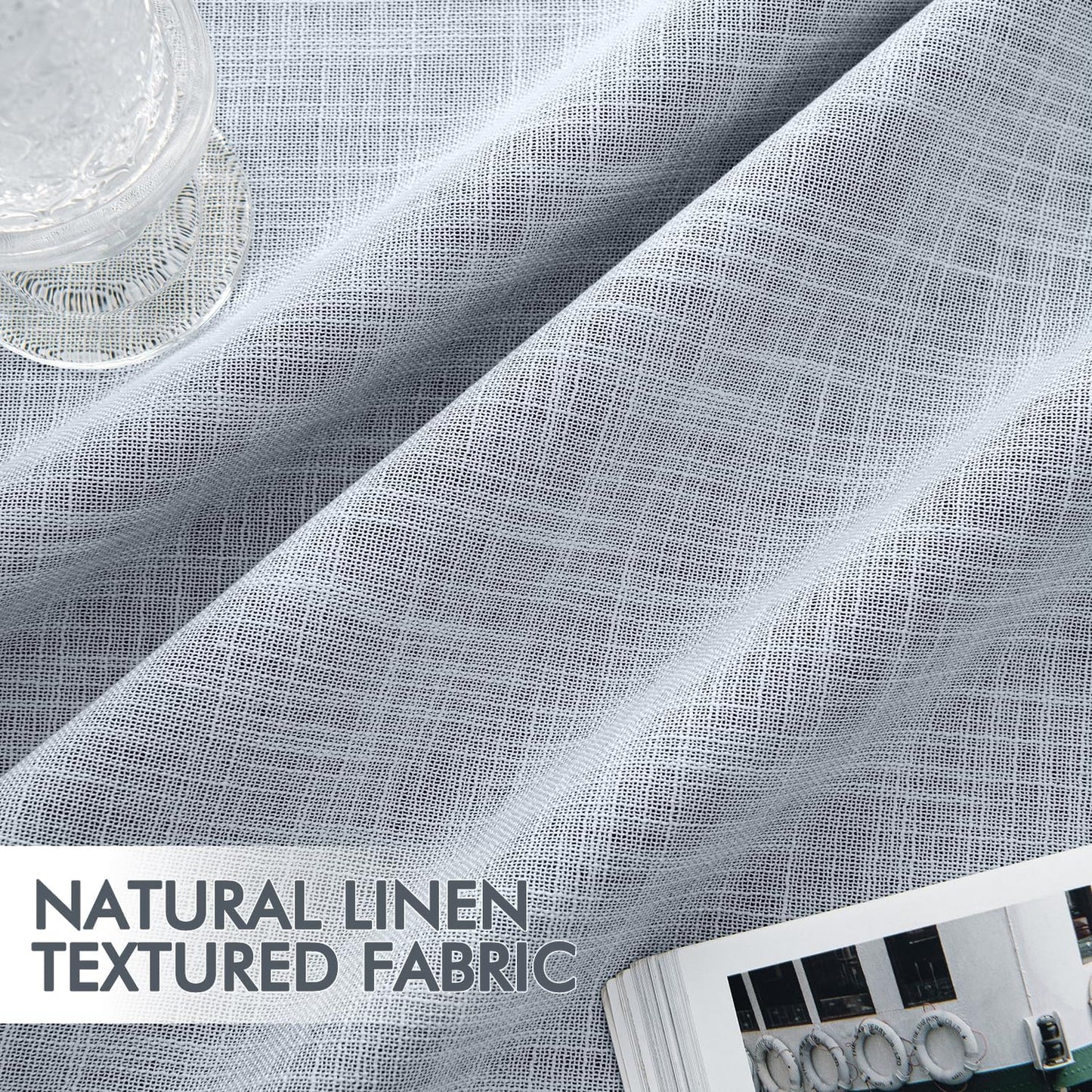 MIULEE Light Blue 100% Blackout Linen Curtains 90 Inch 2 Panels Set Double Sided No Coating Pleated Back Tab Black Out Long Thermal Insulated Pinch Pleat Bedroom Living Room Darkening Window Drapes