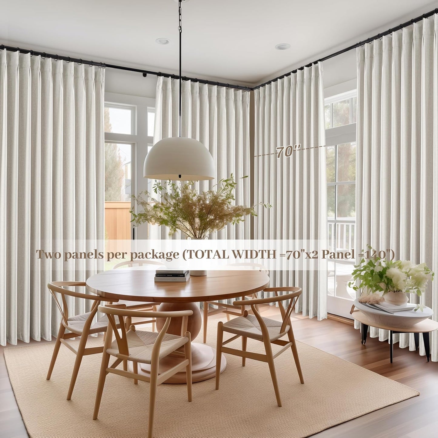 Blackout Curtains 70 Inches Wide Pinch Pleated for Bedroom Window, Viral Linen 70 Inch Extra Wide Curtains for Sliding Glass Doors Thermal Soundproof Heavy Drapes with Hook (W70xL96x2 Panels)