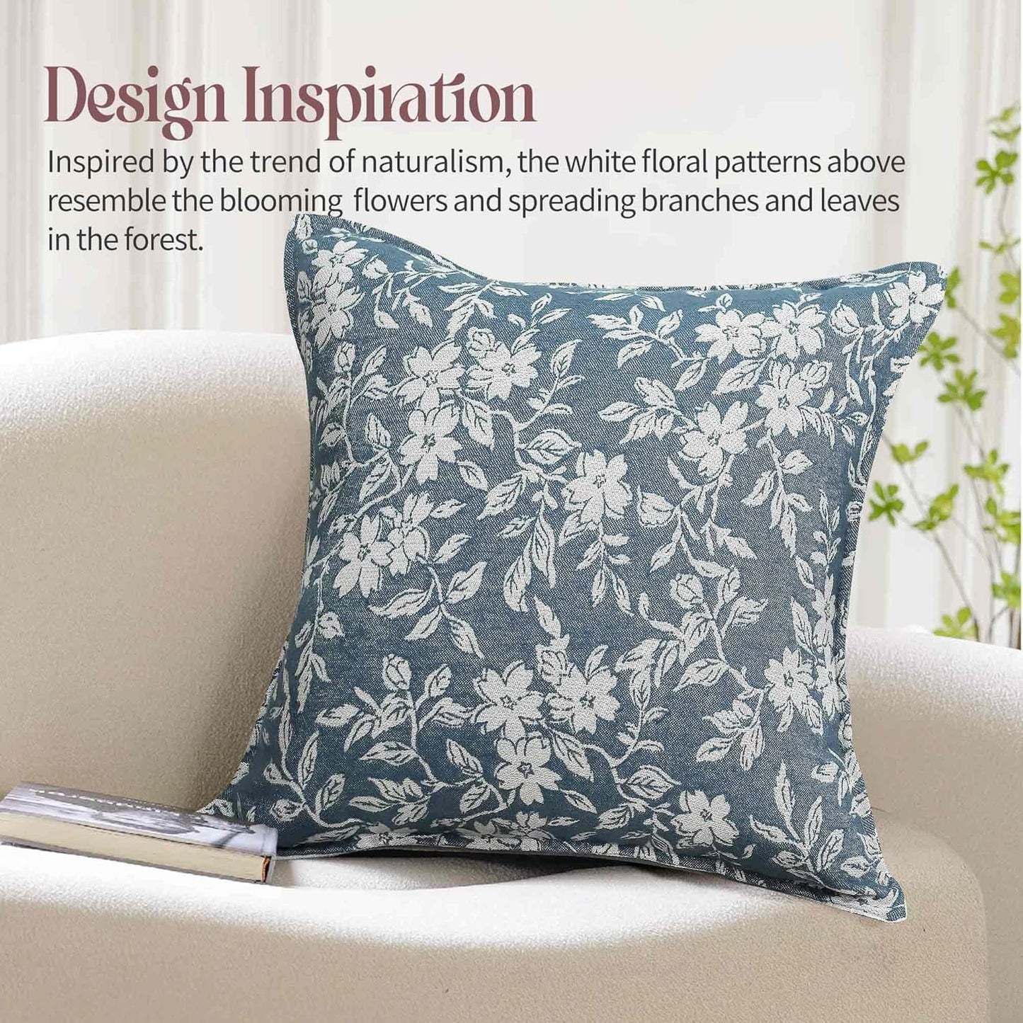 makkey Floral Pillow Covers 18x18 Inch Set of 2 Pastoral Throw Pillow Covers Jacquard Pillowcovers Couch Pillows for Living Room Farmhouse Accent Sofa Pillows