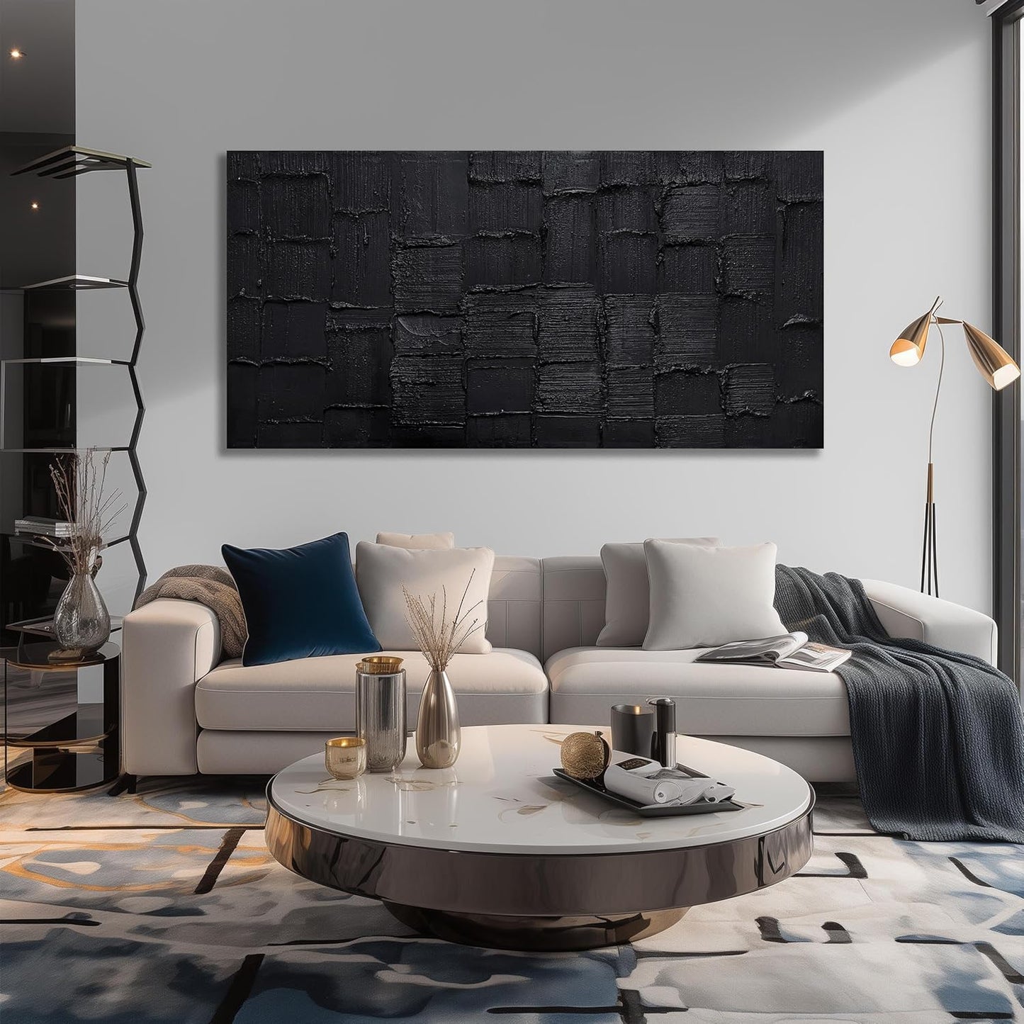 Large Abstract Pictures Wall Decor for Living Room Black Hand-Painted Oil Painting for Dining Room Minimalist Art Wall Decor for Office Size 29 x 58 Inch