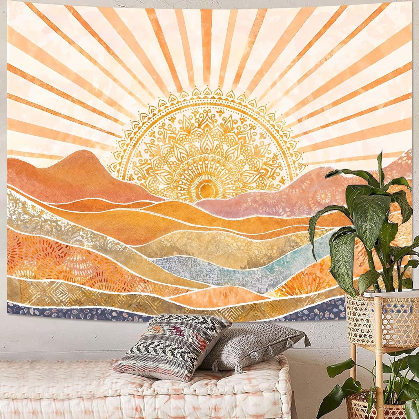 Lunerfex Bohemian Mandala Sunrise Wall Tapestry, Abstract Mountain Scenery Tapestries for Home Decor, Boho Tapestry 80x60 Inch