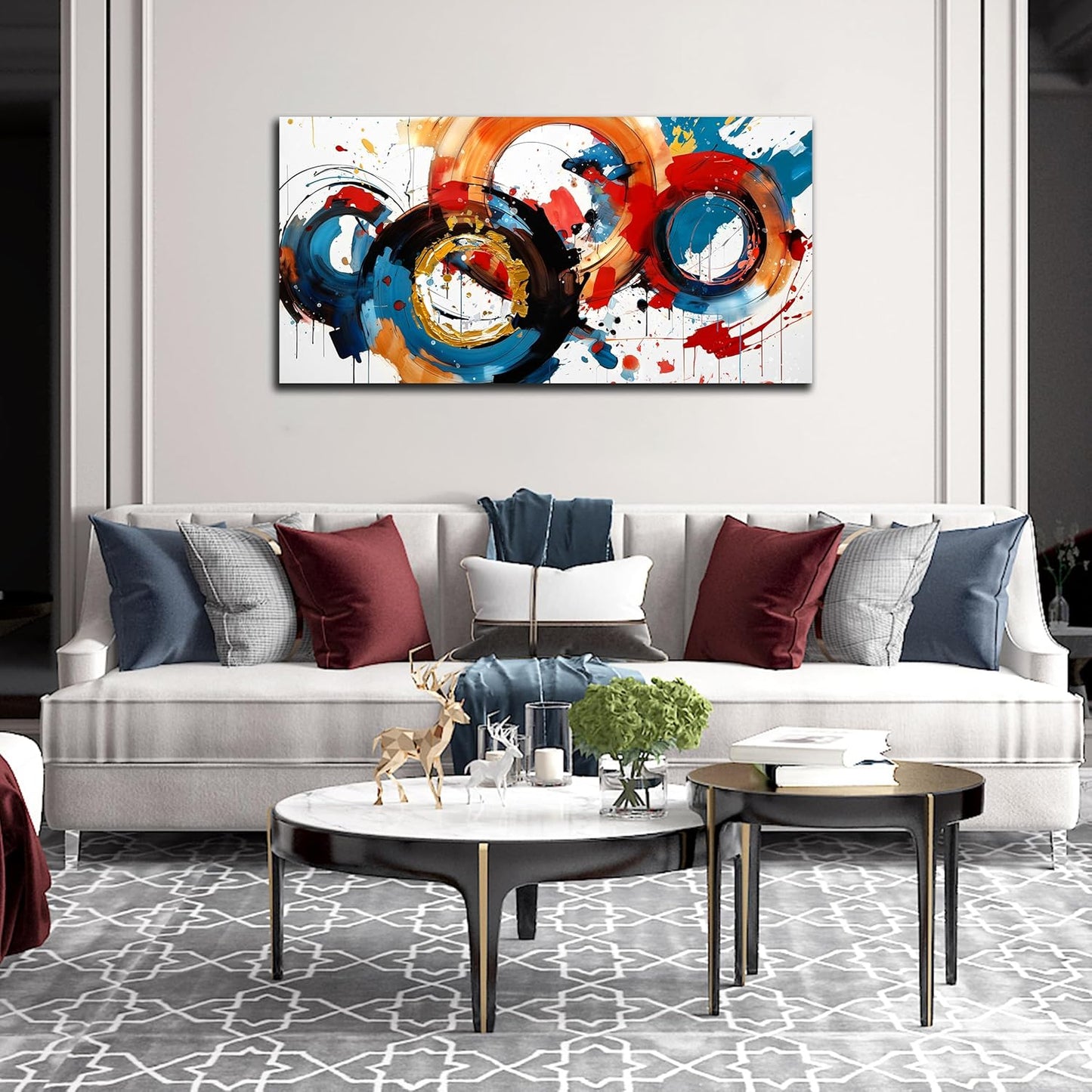 Abstract Wall Art Large Canvas Prints Modern Living Room Bedroom Home Office Wall Decor Framed Colorful Circle Abstract Picture Ready to Hang Size 20x40