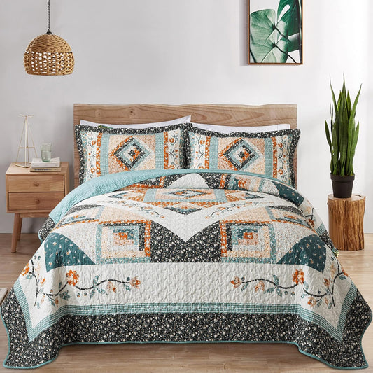 VAPUTAR Quilt King Size Bedding Set - 3 Pieces King Quilt Bedding Set, Boho King Size Quilt, Lightweight Reversible Coverlet Bedspread for Farmhouse Bedroom (Floral)
