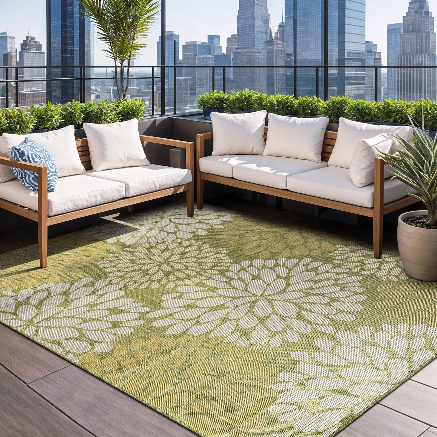 Beverly Rug Outdoor Rug 6x9 Modern Exotic Tropical Leaf Area Rugs for Indoor and Outdoor Patio Deck Porch Garden Water Resistant Washable Outside Carpet (6 x 9 Green)