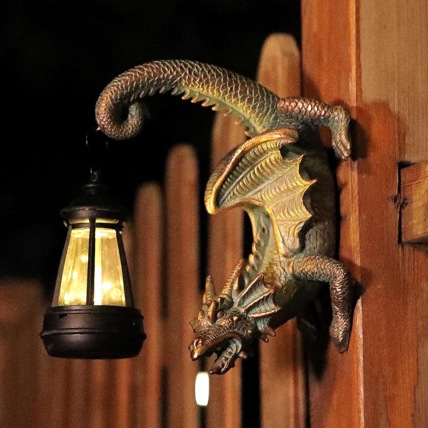 Solar Dragon Tree Hugger Statue Wall Decor - Gothic Garden Statue with Solar Lantern, Outdoor&Yard Decor, Fantasy Dragon Figurine for Trees, Walls, or Fences - Unique Gift for Adults, Men & Women
