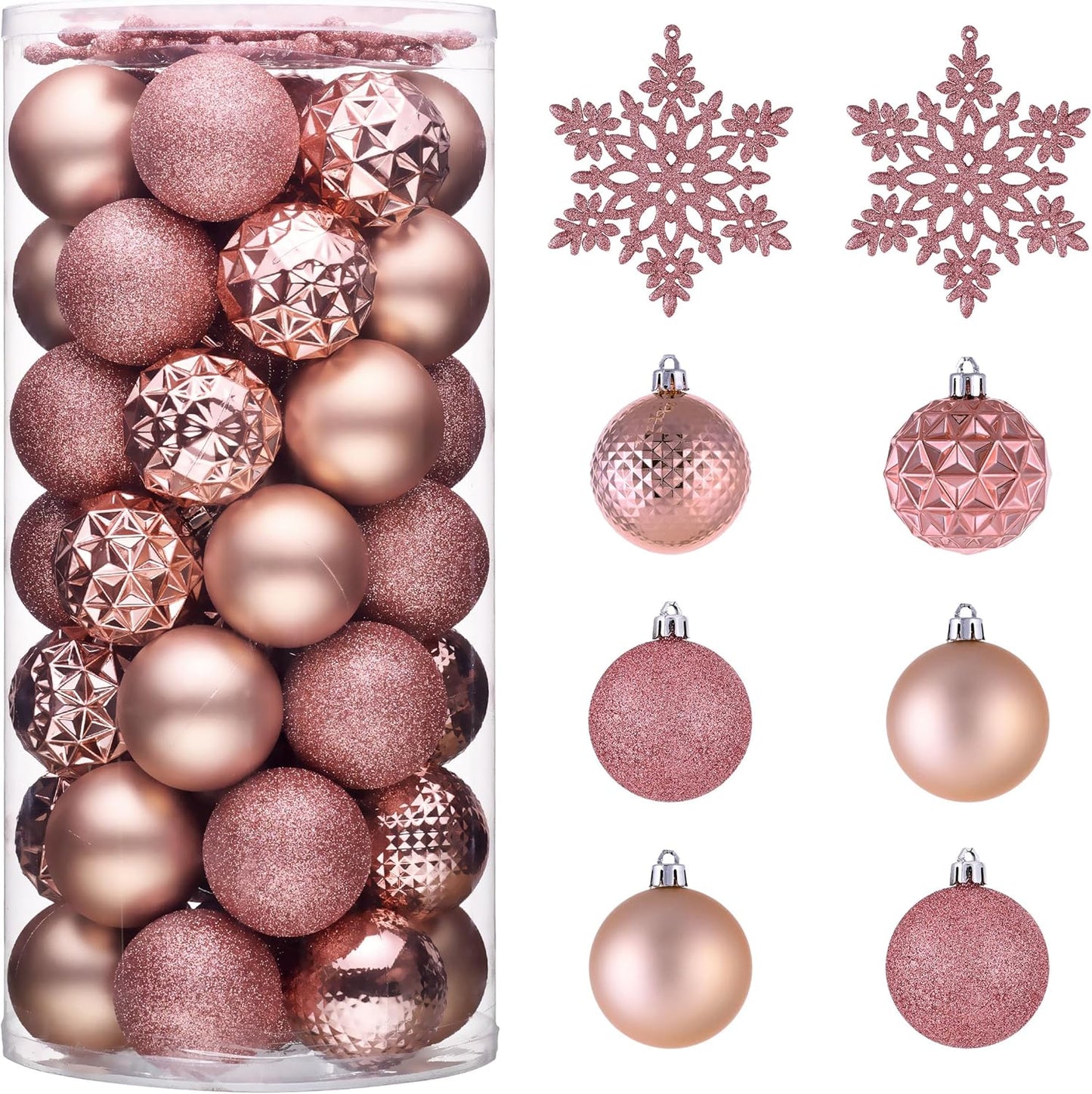 Valery Madelyn Christmas Tree Decorations Ornament Set for Fall Halloween, 50ct 2.36 Inches Pink Shatterproof Christmas Ball Ornaments Hanging Xmas Holiday Party Decor