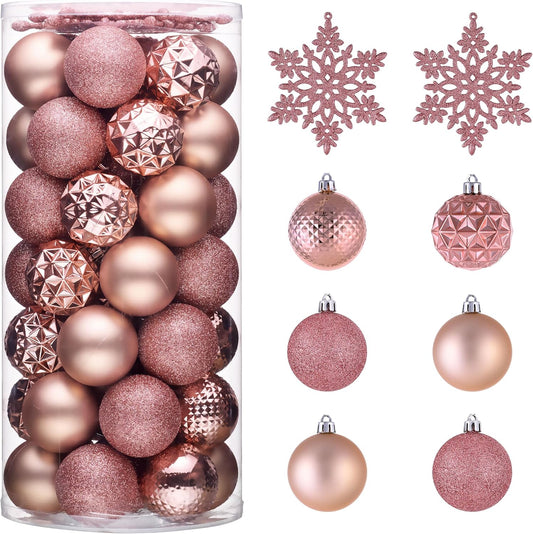 Valery Madelyn Christmas Tree Decorations Ornament Set for Fall Halloween, 50ct 2.36 Inches Pink Shatterproof Christmas Ball Ornaments Hanging Xmas Holiday Party Decor