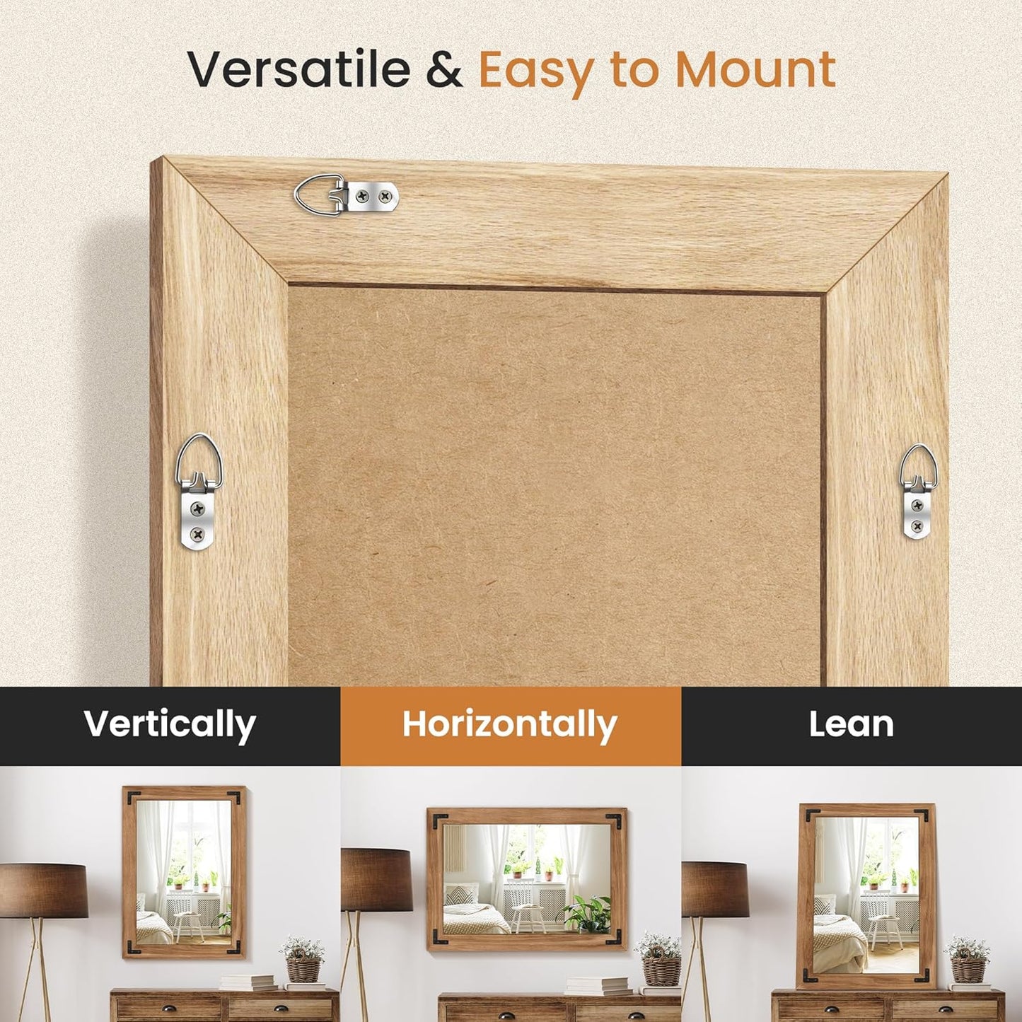 Bathroom Mirror for Wall with Wooden Frame, 20"x28" Solid Wood Vanity Mirror for Farmhouse, Bathroom, Bedroom, Vertical or Horizontal Hanging