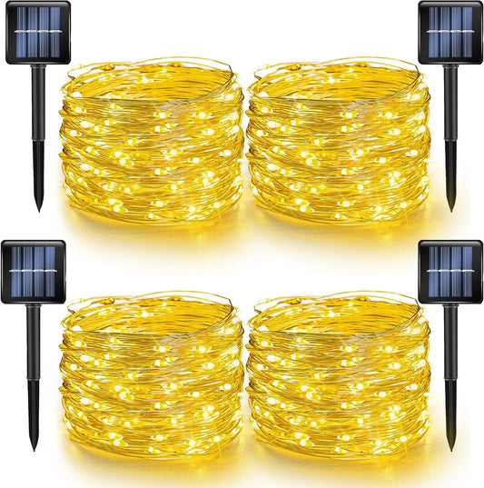 Dazzle Bright 4 Pack Solar String Lights Outdoor, Total 160FT 480LED Solar Powered Waterproof Fairy Lights 8 Modes, Silver Wire Lights for Christmas Patio Party Tree Yard Decoration (Warm White)