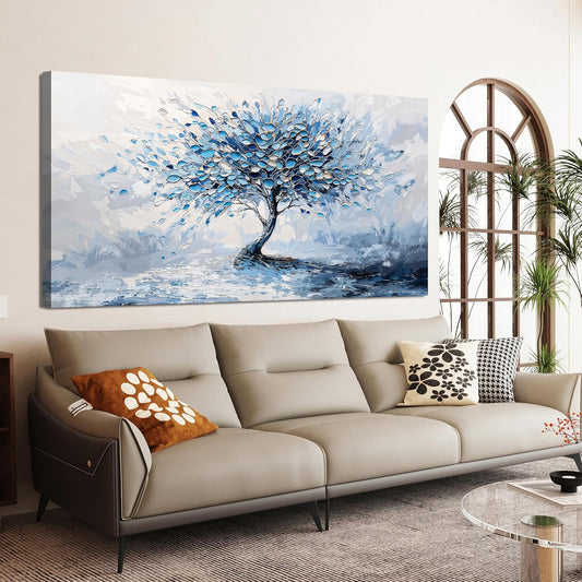 Canvas Wall Art Decor Modern Blue White Wall Art Prints Wall Art Pictures for Living Room Oversized Artwork for Walls Abstract Art Large Tree of Life Wall Art Decorations Bedroom Office Decor 29"X58"
