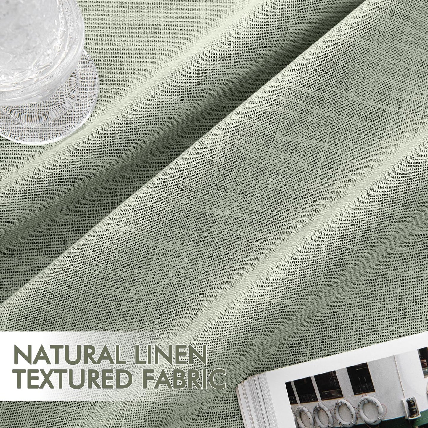 MIULEE Sage Green 100% Blackout Linen Curtains 102 Inch 2 Panels Set Double Sided No Coating Pinch Pleated Back Tab Floor to Ceiling Black Out Thermal Insulated Bedroom Living Room Darkening Drapes