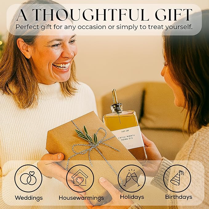 Premium Glass Olive Oil Dispenser Bottle 350ml | Cooking Oil and Vinegar Dispenser | Oil Dispenser for Kitchen with Gold Pourers, Funnel, Brush & 36 Labels (4 Pack)