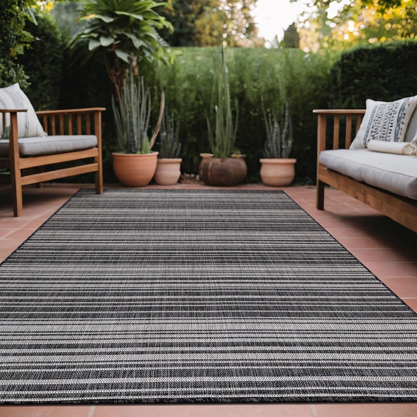 Stripe Outdoor Rug 10x14 Washable Outside Carpet for Indoor Patio Porch Waterproof Easy Cleaning Non Shedding Area Rugs Dark Gray 10 x 14