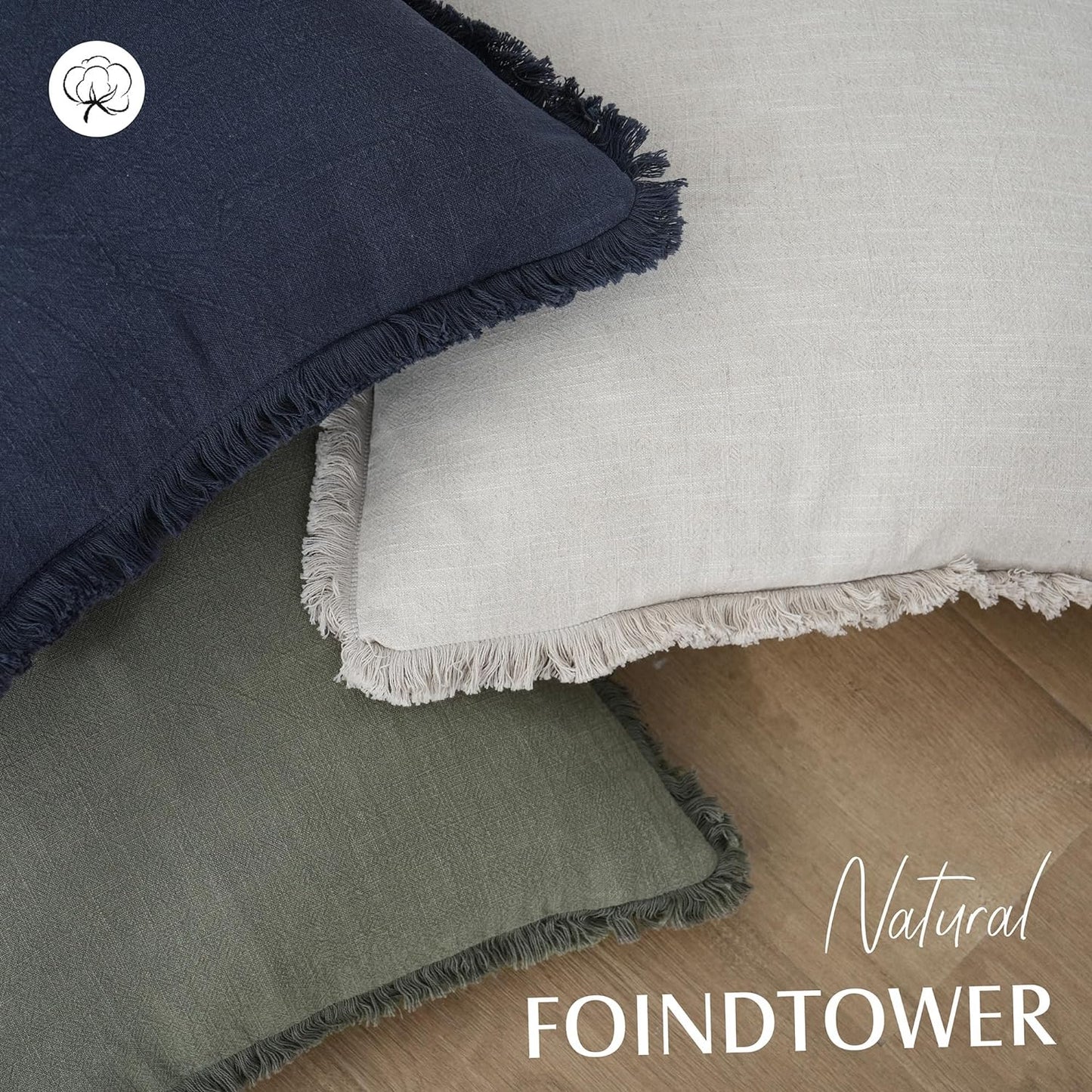 Foindtower Set of 2 Decorative Linen Fringe Throw Pillow Covers Cozy Boho Farmhouse Cushion Cover with Tassels Soft Accent Pillowcase for Couch Sofa Bed Living Room Home Decor, 22×22 Inch, Navy Blue