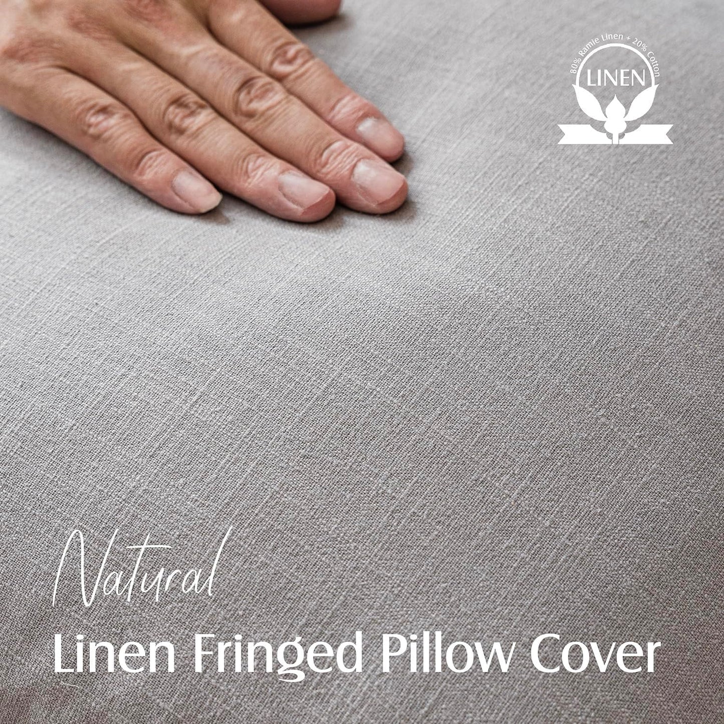 Foindtower Set of 2 Decorative Linen Fringe Throw Pillow Covers Cozy Farmhouse Cushion Cover with Tassels Accent Pillowcase for Couch Chair Sofa Bed Living Room Home Decor,22×22 Inch,Light Rustic Gray