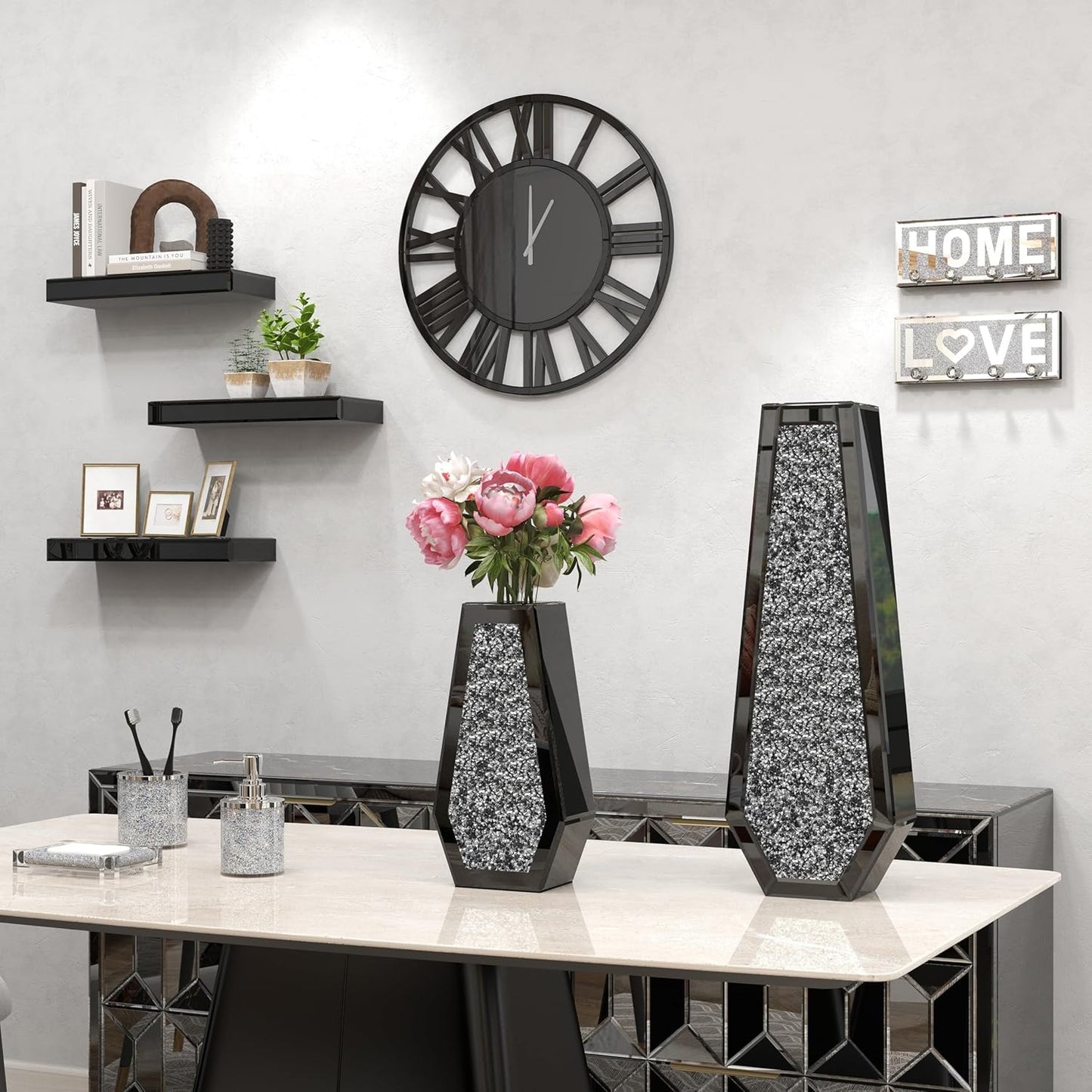 Large Wall Clock - 18" Modern Black Wall Clock with Roman Numerals, Decorative Wall Clocks for Living Room, Bedroom, Office - Easy to Hang, Silent Non-Ticking
