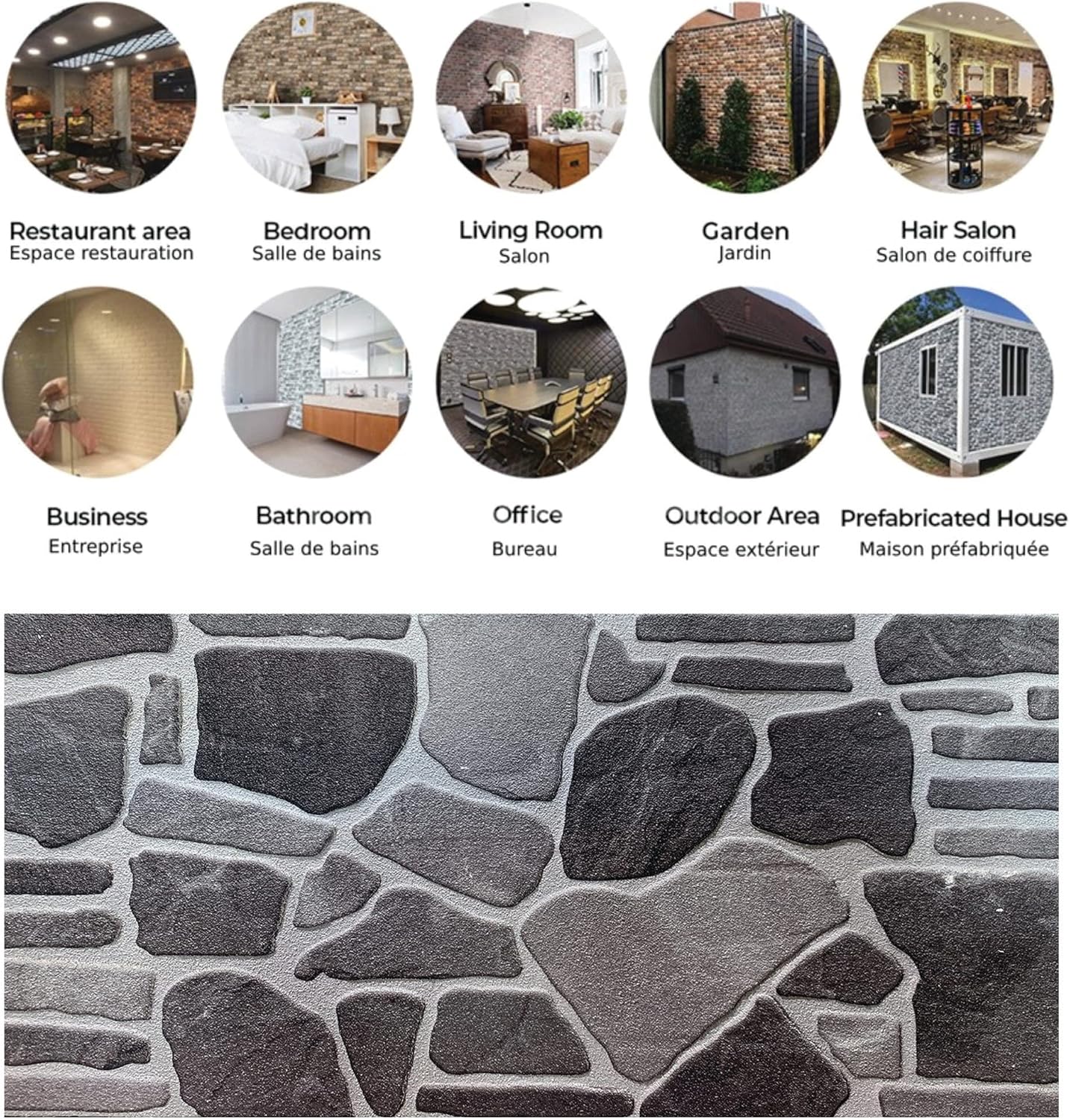 Dundee Deco 3D Wall Panels - Cladding Charcoal Grey Silver Stone Look Wall Paneling, Styrofoam Facing for Interior and Exterior Applications, DIY, Sample, Size 10 x 10 in.