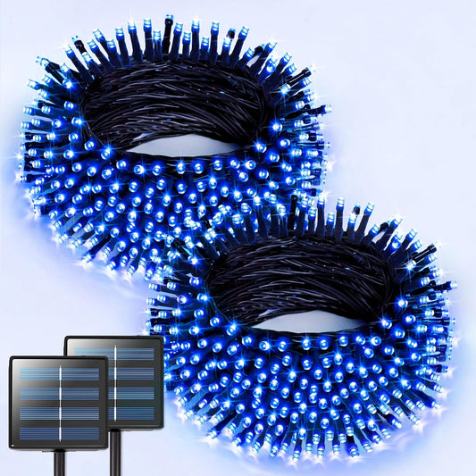 JMEXSUSS 2 Pack Blue Solar Christmas Lights, Total 400 LED 151FT Solar String Lights Outdoor Waterproof, 8 Modes Blue Christmas String Light for Outside Garden Party Patio Tree Decorations