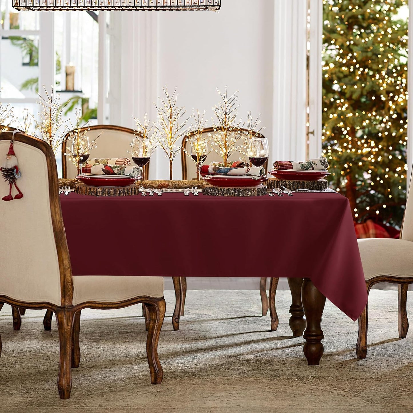 sancua Rectangle Tablecloth - 90 x 132 Inch - Stain and Wrinkle Resistant Washable Polyester Table Cloth, Decorative Fabric Table Cover for Dining Tables, Buffet Parties and Camping, Burgundy