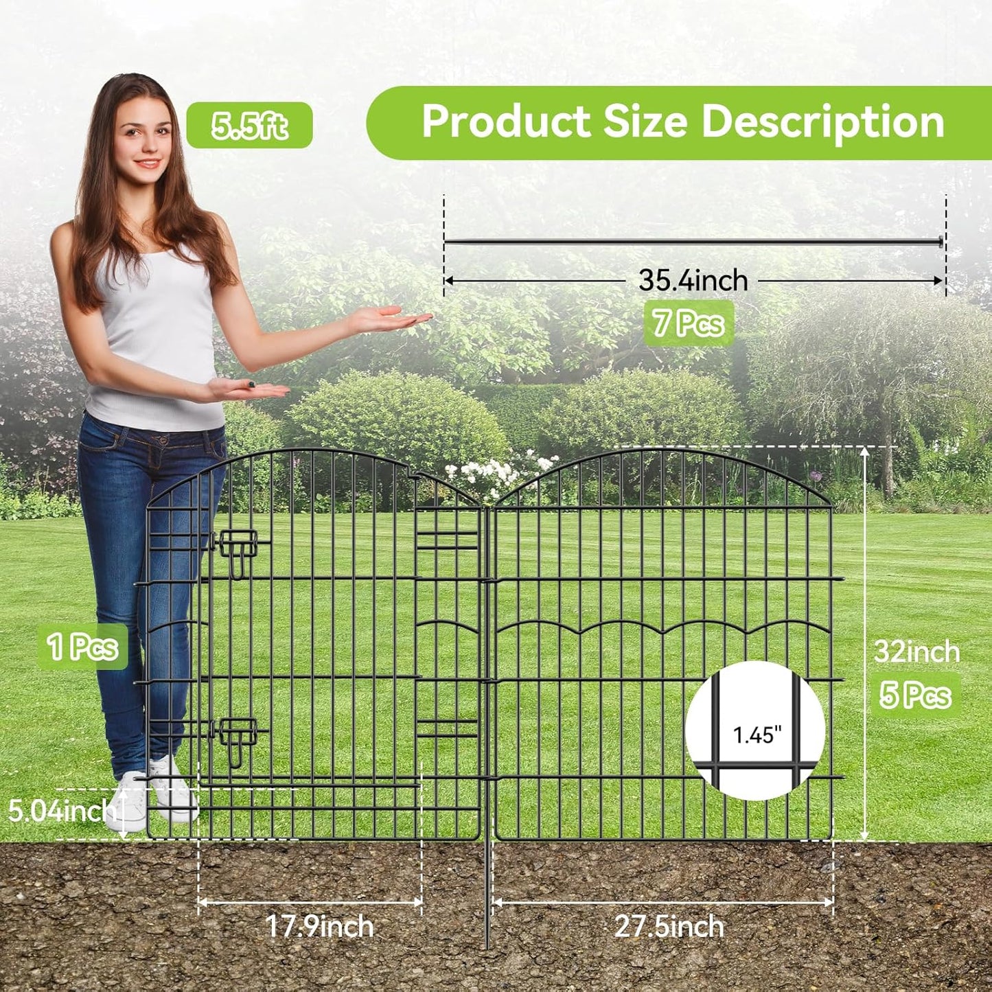 Decorative Garden Fence 6 Panels 13.4 ft (L)×32in (H) Metal Garden Fences with 5 Panels + 1 Gate, No Dig Animal Barrier Fencing Rustproof Wire Border Temporary Dog Fence for Patio Yard Lawn Outdoor