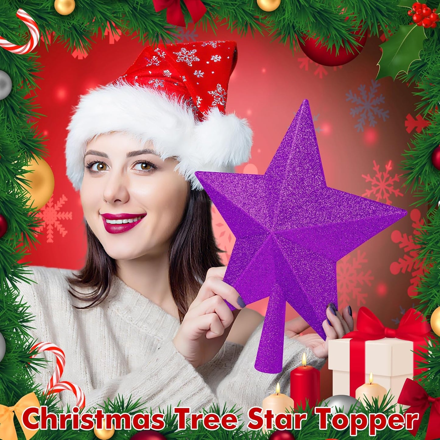 Christmas Tree Ornament, 10" Purple Star Christmas Tree Topper Decorations, Large Xmas Glitter 3D Bethlehem Tree Ornament, Waterproof Holiday Christmas Tree Topper Star Decor for Home Indoor Outdoor